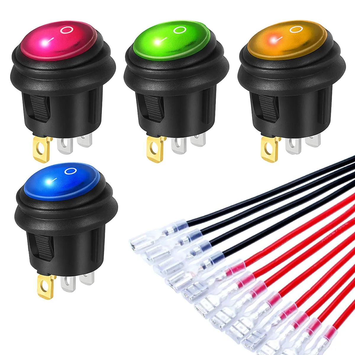 Gebildet 4pcs 230V AC 6A / 125V 10A SPST 3-Pin 2-Position ON/OFF LED Illuminated Waterproof Rocker Switch with 12pcs Wire Connectors - immagine 1