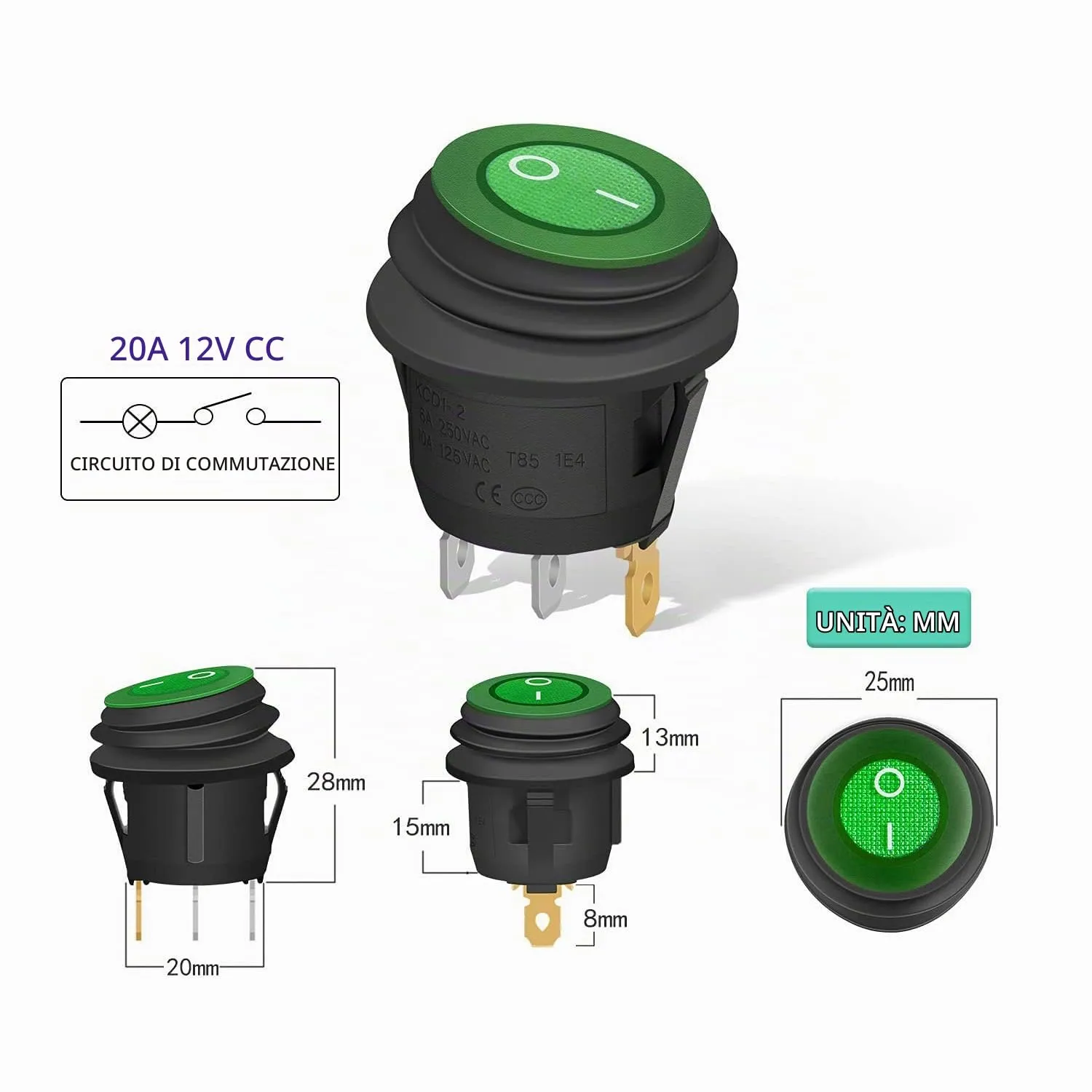 Gebildet 4pcs 230V AC 6A / 125V 10A SPST 3-Pin 2-Position ON/OFF LED Illuminated Waterproof Rocker Switch with 12pcs Wire Connectors - immagine 5