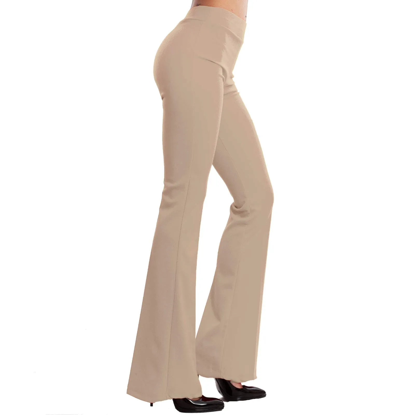 Toocool Pantaloni Donna Campana Zampa Elefante Elasticizzati JL-2148, Beige, S - immagine 3