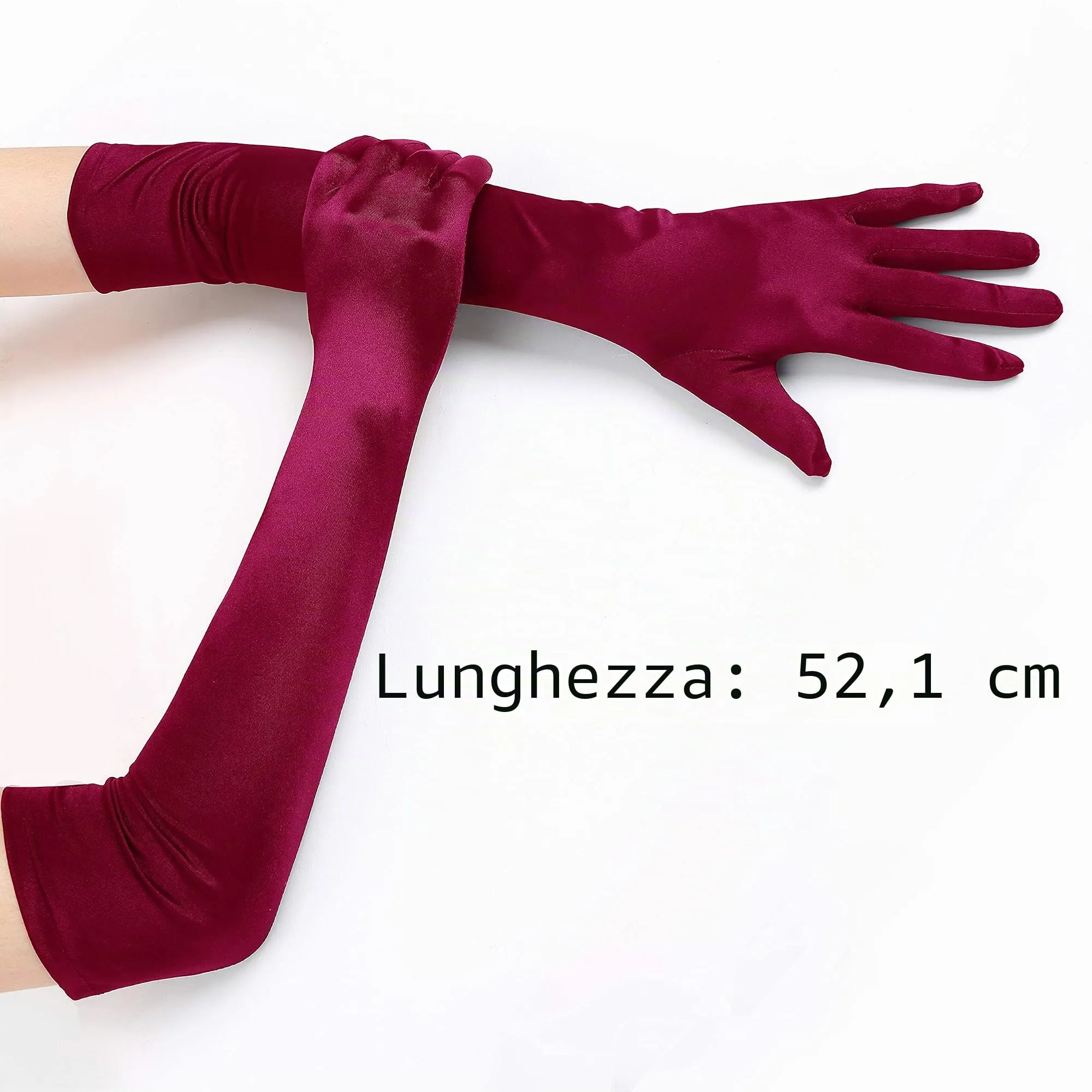 EORUBE Guanti lunghi in raso stile anni '20 per donna, vino rosso - immagine 3