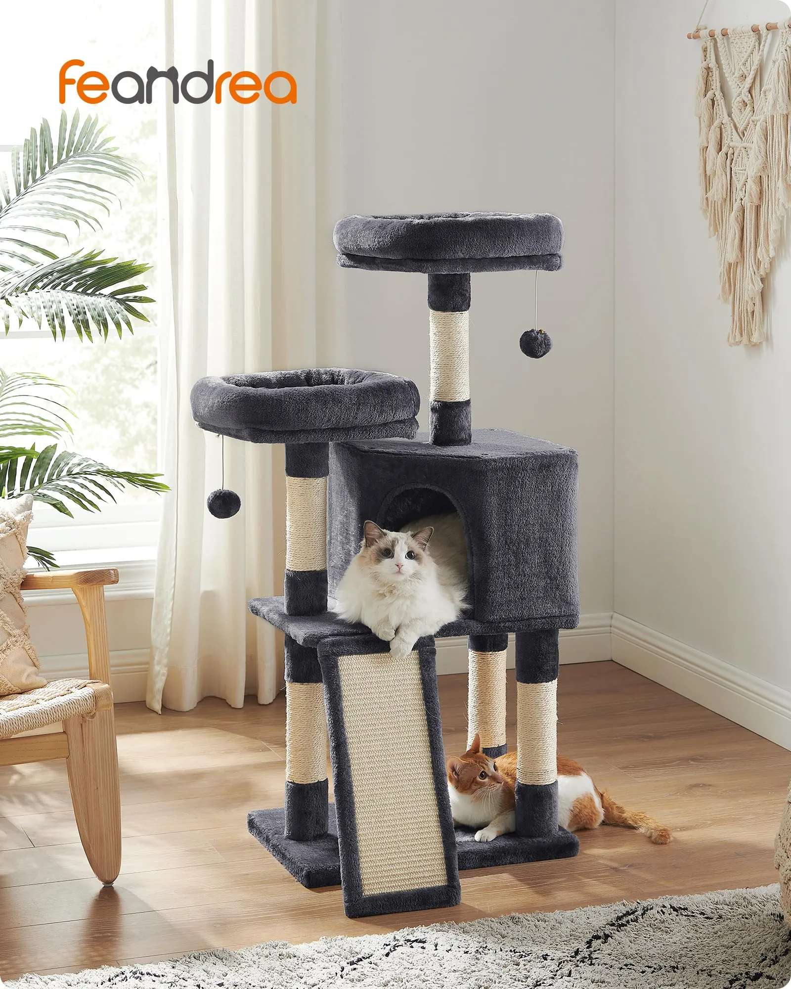 Feandrea Albero per Gatti con Casetta e Tiragraffi, 115cm, Grigio Antracite PCT141G01V1 - immagine 2
