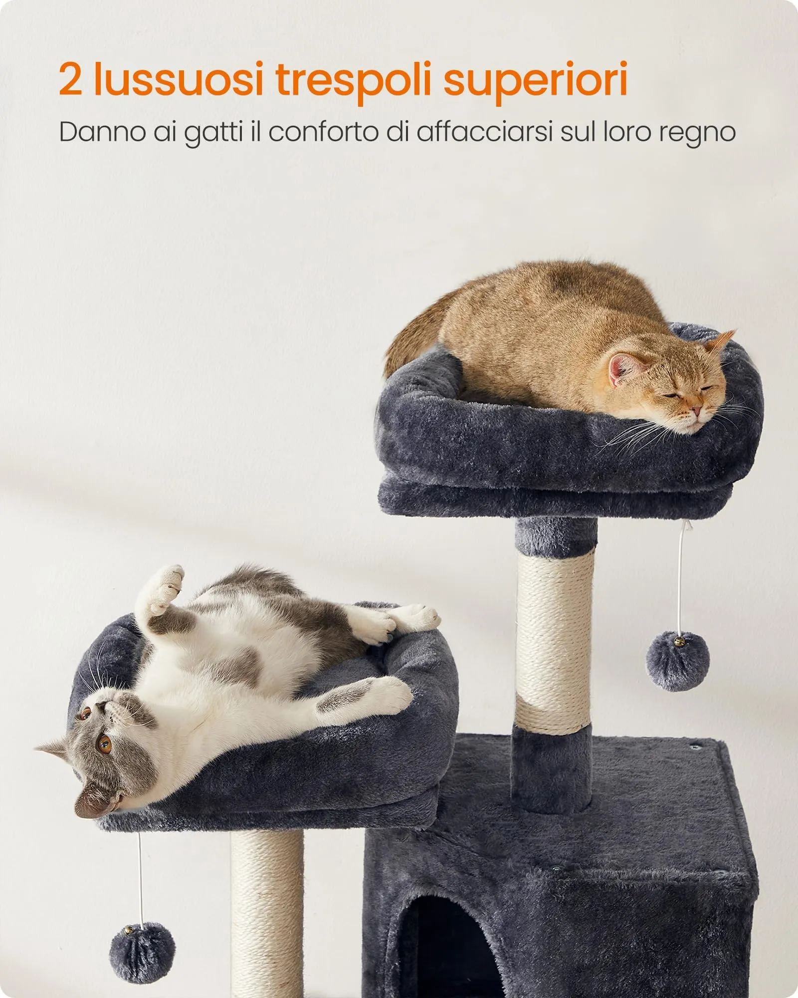 Feandrea Albero per Gatti con Casetta e Tiragraffi, 115cm, Grigio Antracite PCT141G01V1 - immagine 3