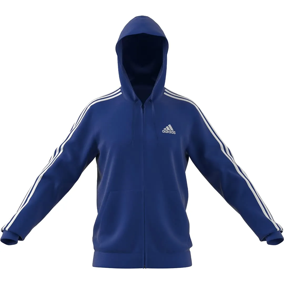 Adidas Men's Standard Essentials French Terry 3-Stripes Full-Zip Hoodie, Team Royal Blue/White, Large - immagine 1