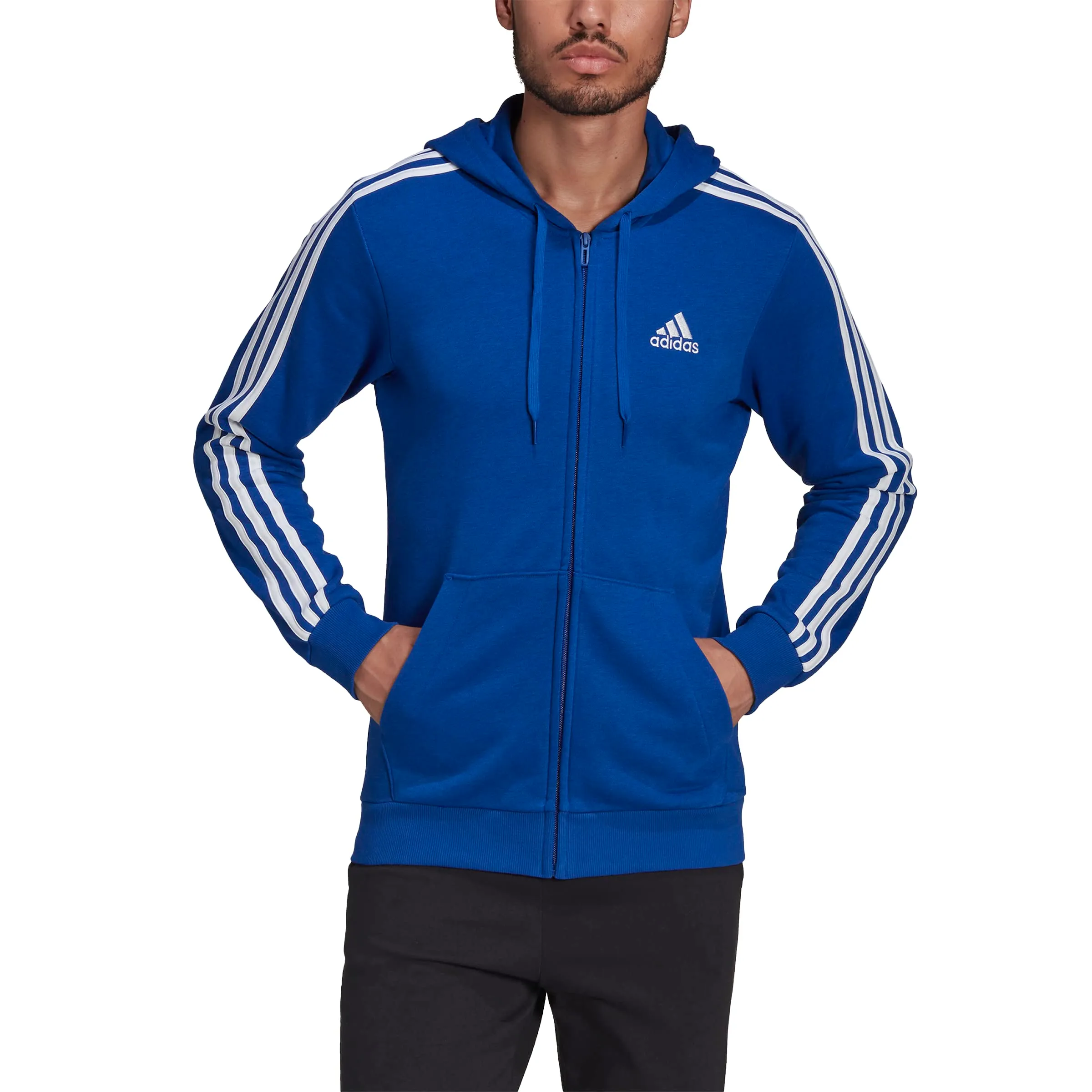 Adidas Men's Standard Essentials French Terry 3-Stripes Full-Zip Hoodie, Team Royal Blue/White, Small - immagine 1
