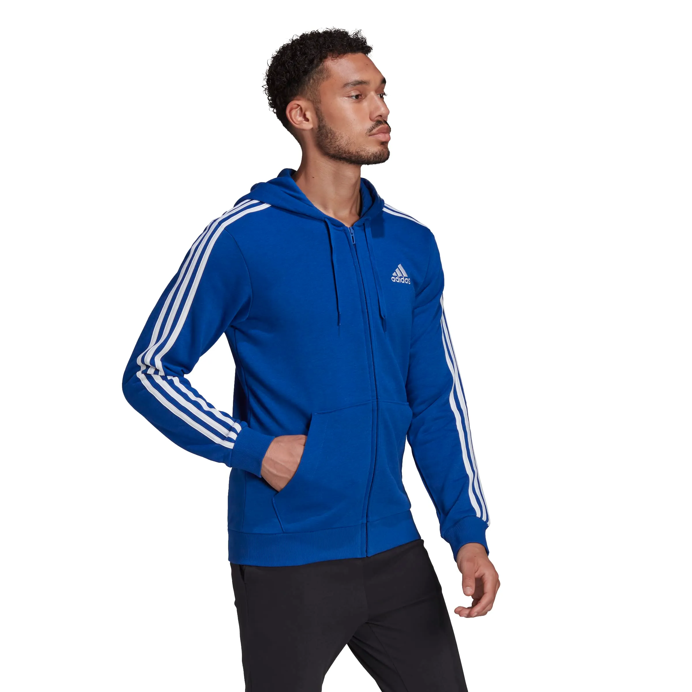 Adidas Men's Standard Essentials French Terry 3-Stripes Full-Zip Hoodie, Team Royal Blue/White, Small - immagine 2