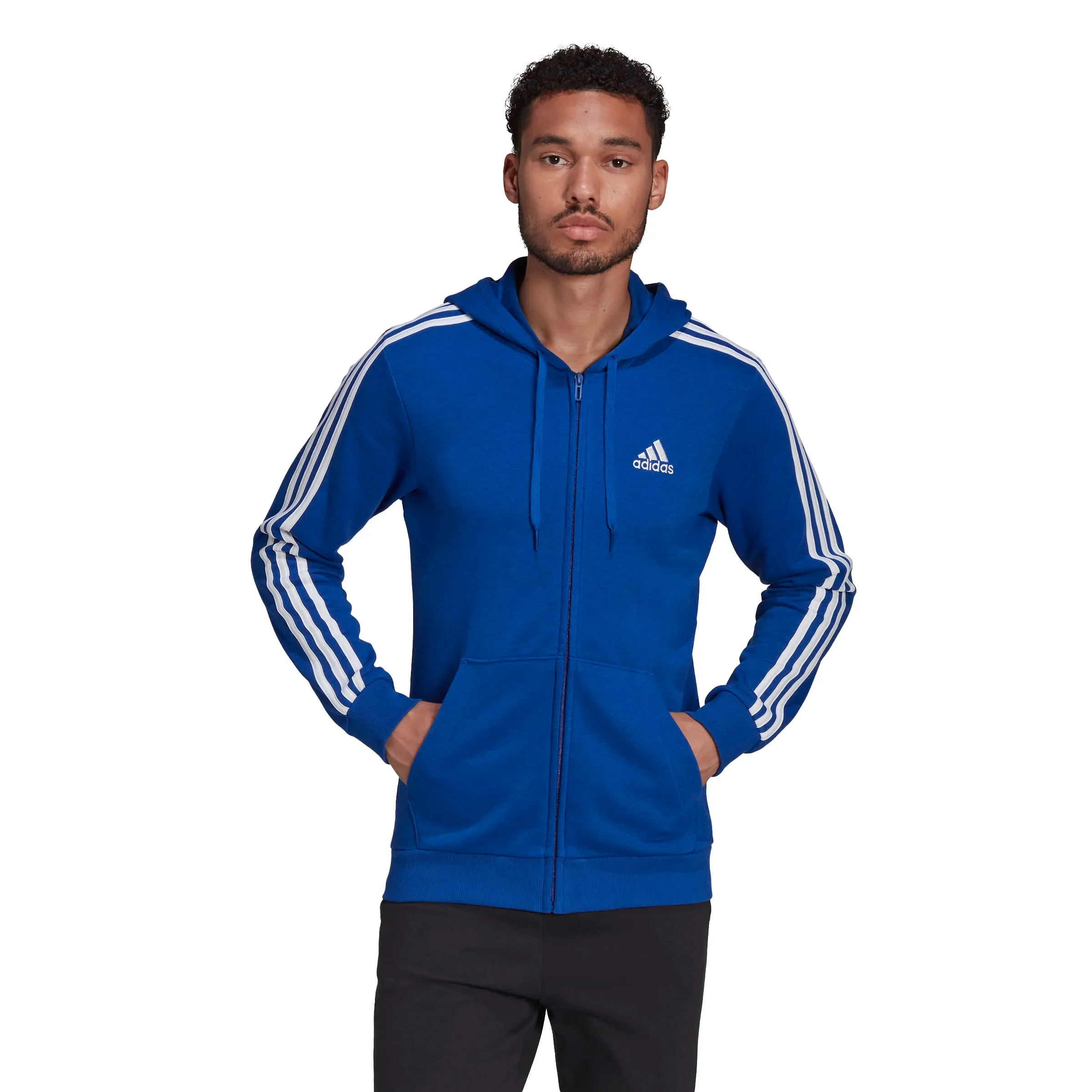 Adidas Men's Standard Essentials French Terry 3-Stripes Full-Zip Hoodie, Team Royal Blue/White, Small - immagine 3