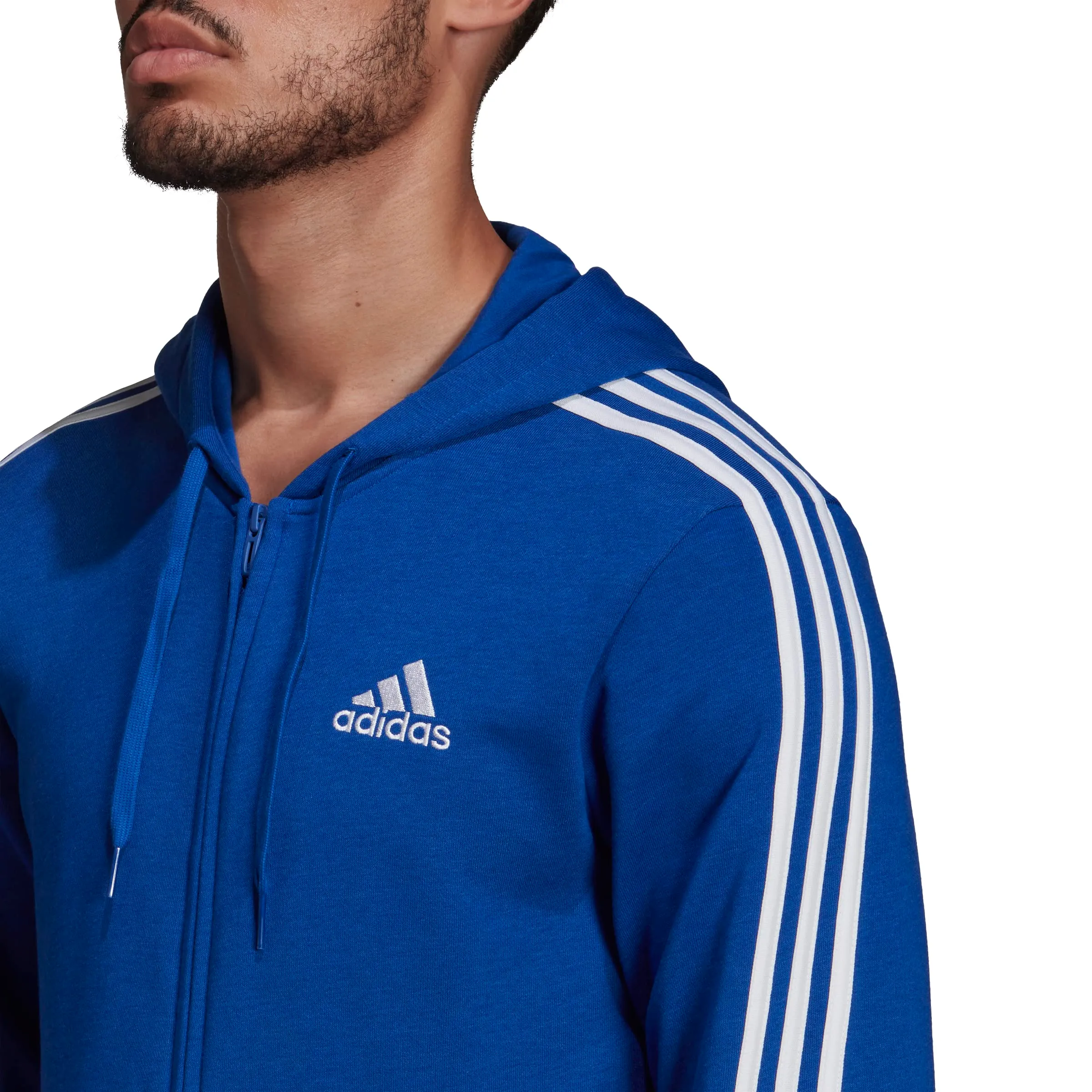 Adidas Men's Standard Essentials French Terry 3-Stripes Full-Zip Hoodie, Team Royal Blue/White, Small - immagine 5