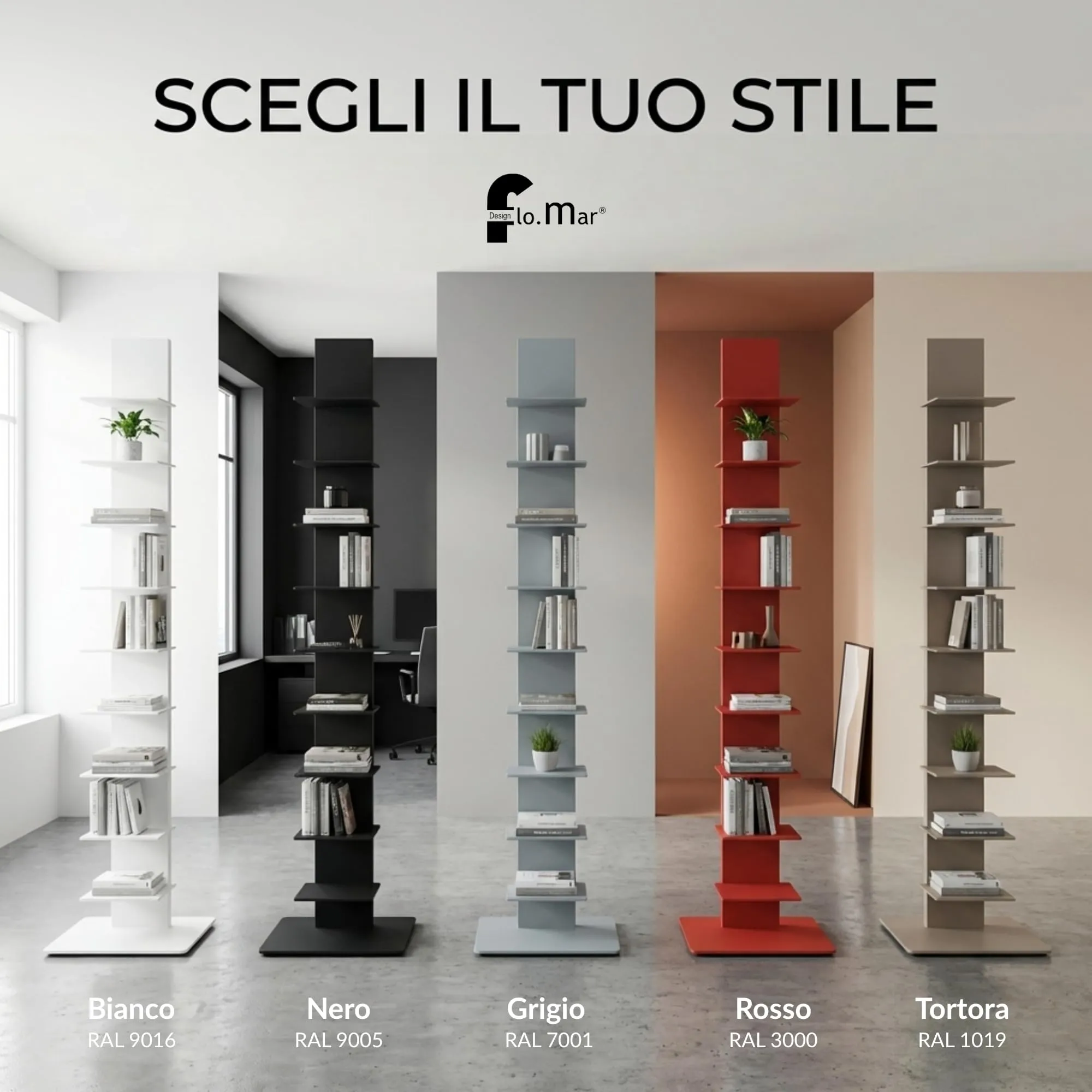 Flo.mar Libreria a Colonna Verticale Bianca, 153 cm, 14 Ripiani - immagine 7