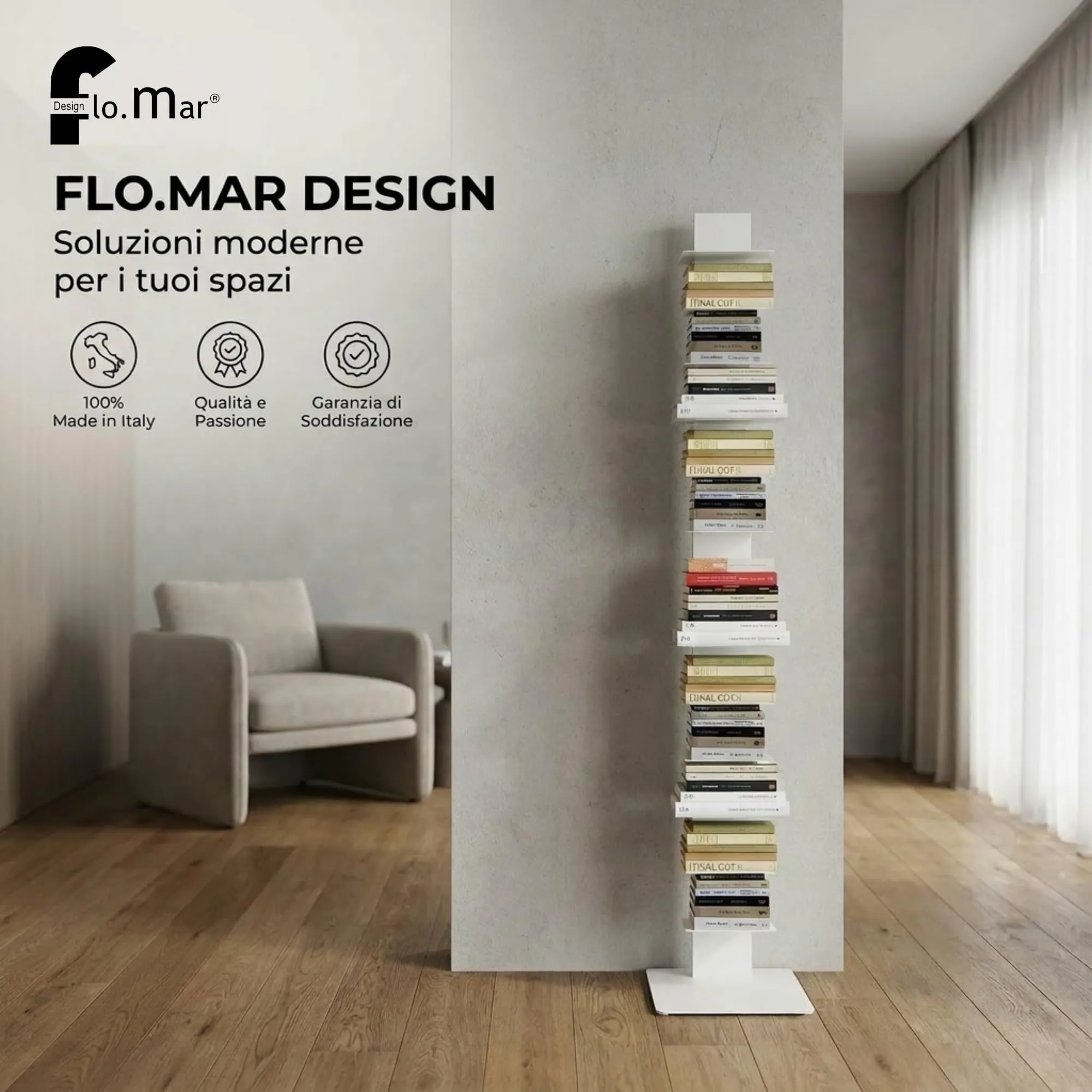 Flo.mar Libreria a Colonna Verticale Bianca, 153 cm, 14 Ripiani - immagine 8