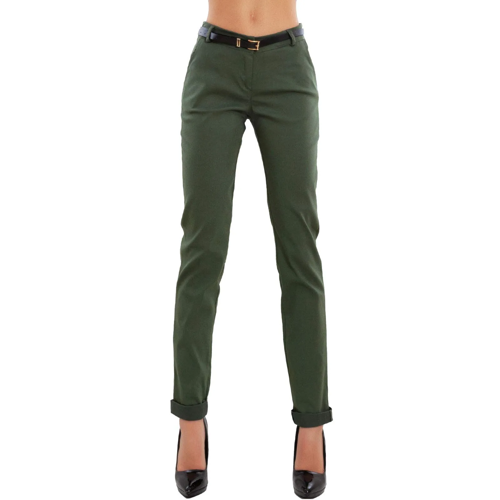 Toocool Pantaloni Donna Classici Eleganti AS-28251, Verde Militare, M - immagine 1