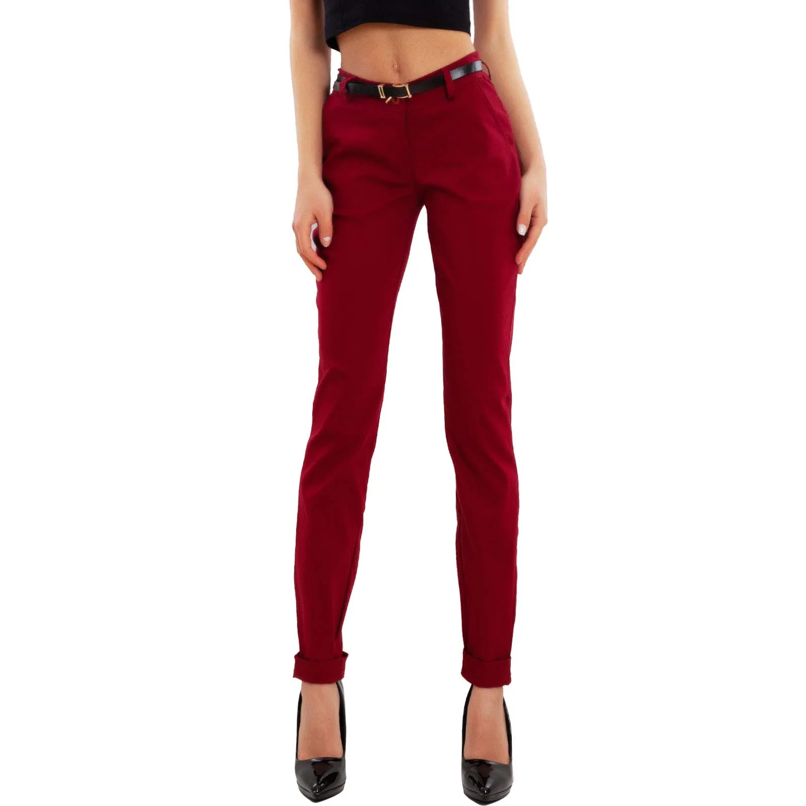 Toocool Pantaloni Donna Classici Eleganti a Sigaretta con Cintura AS-28251, XL, Bordeaux - immagine 1