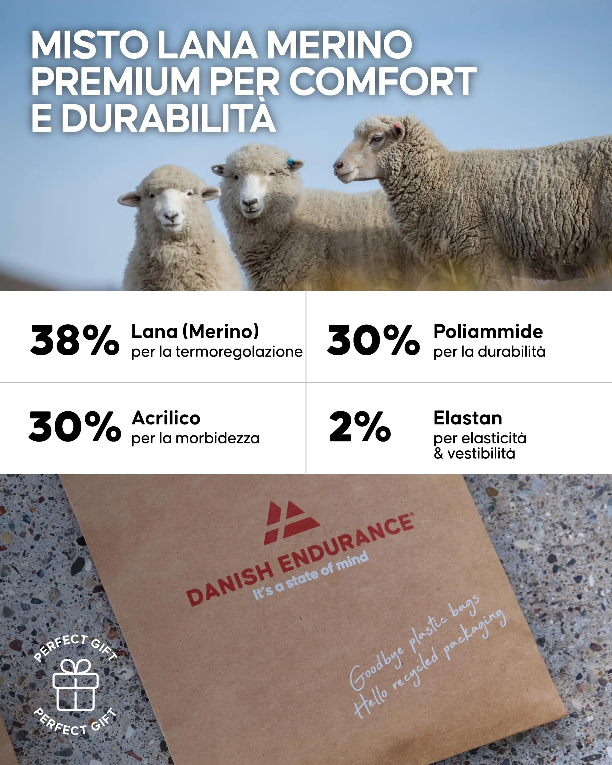 Danish Endurance Calze Trekking Corte Merino, 3 Paia, Grigio, 43-47 - immagine 5