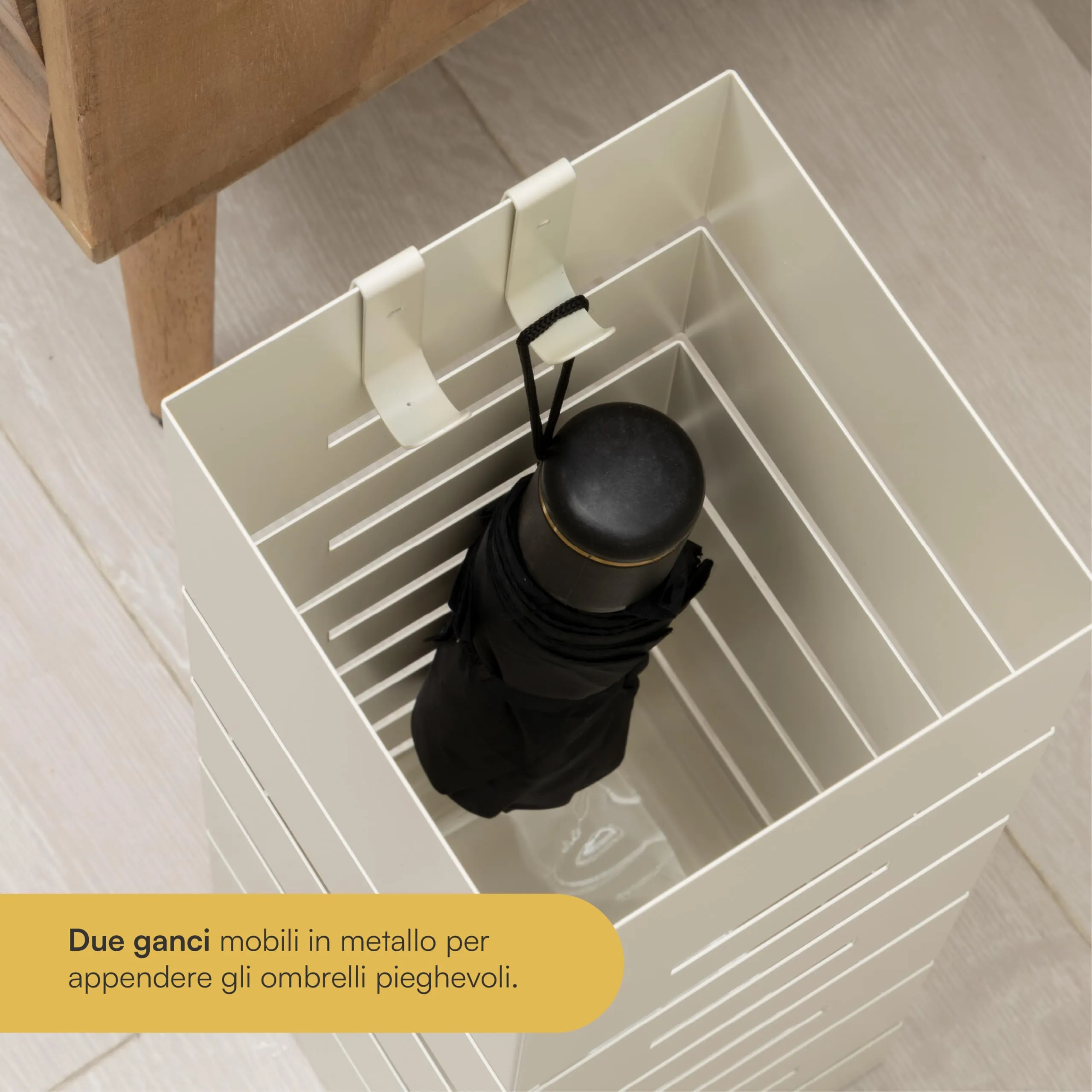 Baroni Home Portaombrelli in Metallo Geometrico Bianco con 2 Gancini e Vaschetta Scolapioggia Rimovibile, 15,5x15,5x49 cm - immagine 4