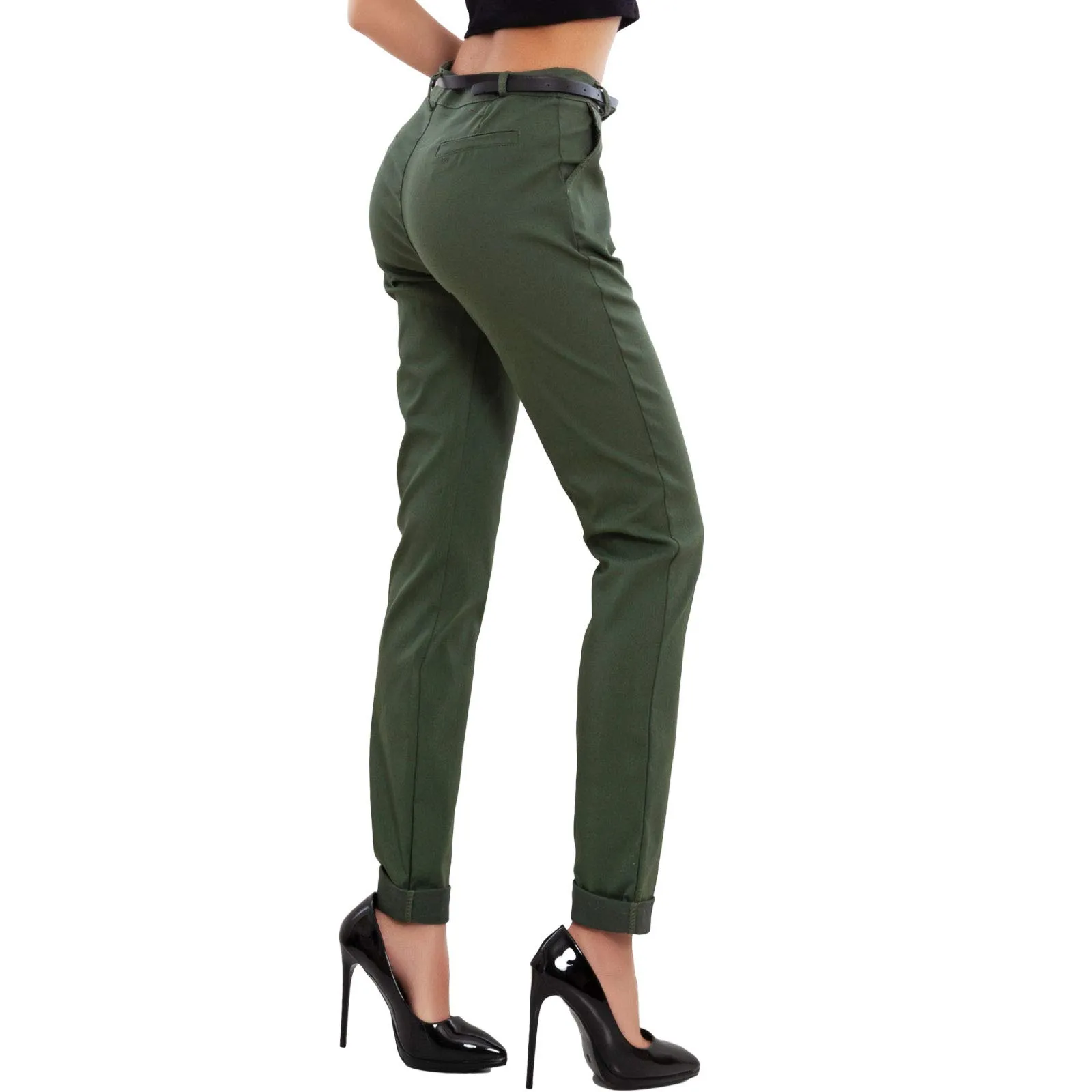 Toocool Pantaloni Donna Classici Eleganti con Tasche e Cintura AS-28251 Verde Militare XXL - immagine 2