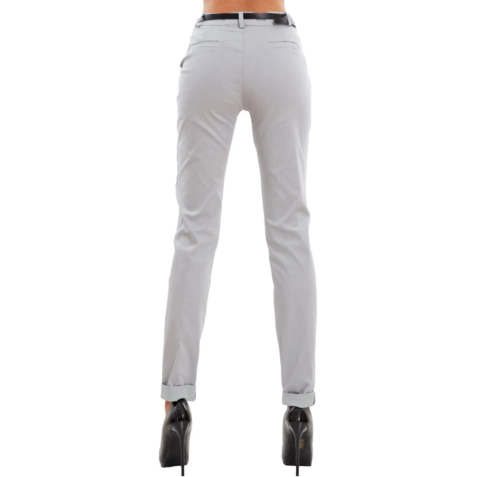 Toocool Pantaloni Donna Classici Eleganti con Tasche e Cintura AS-28251 - M, Grigio Chiaro - immagine 3