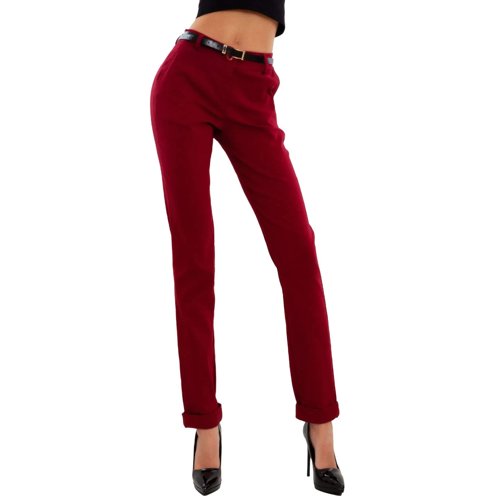 Toocool Pantaloni Donna Classici Eleganti AS-28251, M, Bordeaux - immagine 2