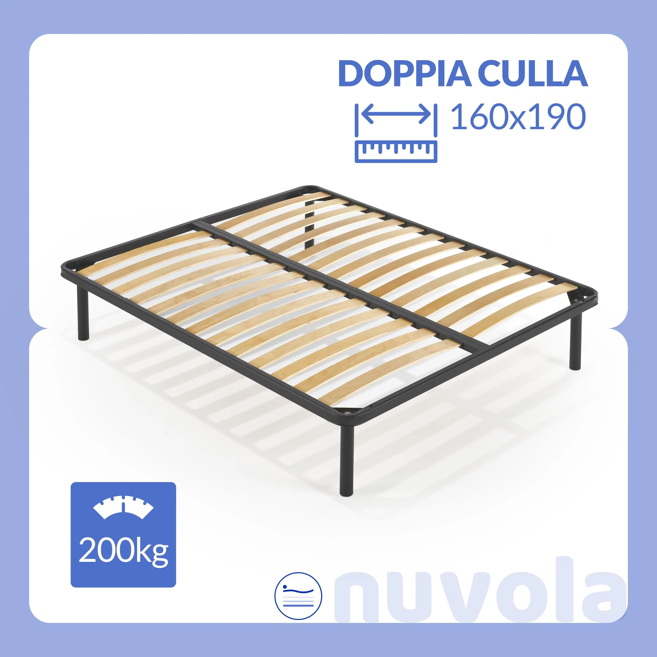 NUVOLA Atena Rete Matrimoniale 160x190 con Doghe in Legno e Struttura in Ferro Ortopedica - immagine 3