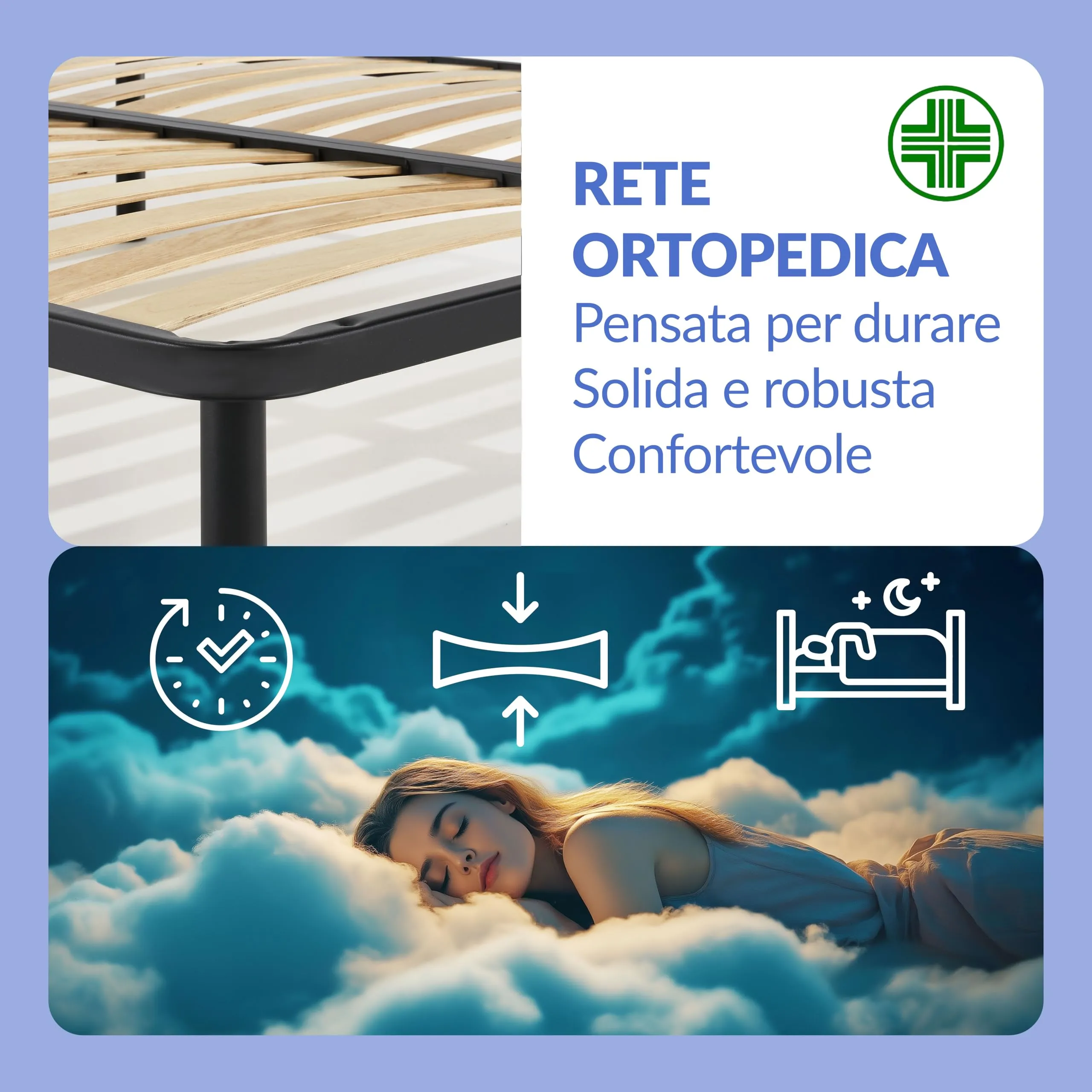 NUVOLA Atena Rete Matrimoniale 160x190 con Doghe in Legno e Struttura in Ferro Ortopedica - immagine 5