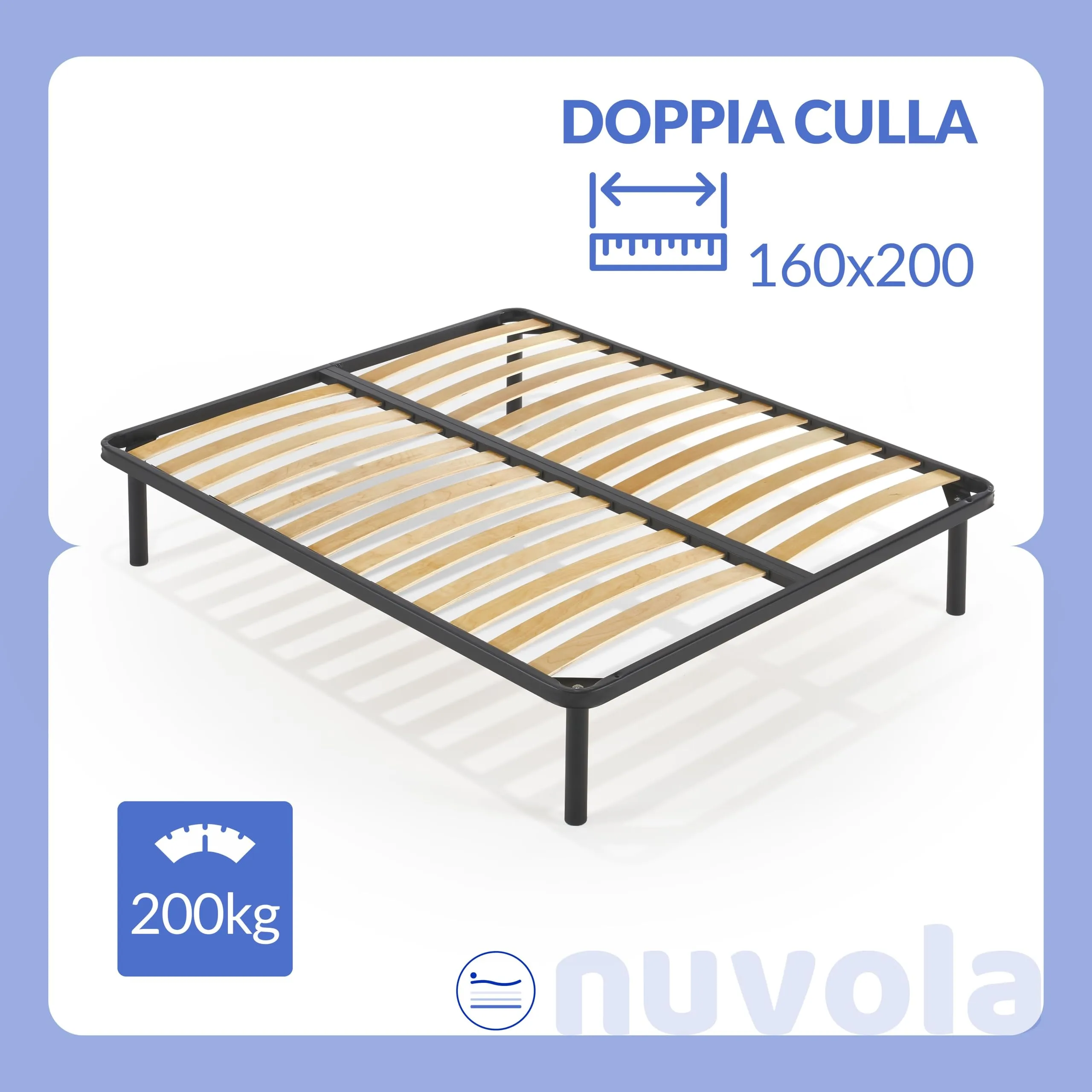 NUVOLA Atena Rete Matrimoniale 160x200 con Doghe in Legno di Betulla e Struttura in Ferro Ortopedica - immagine 3