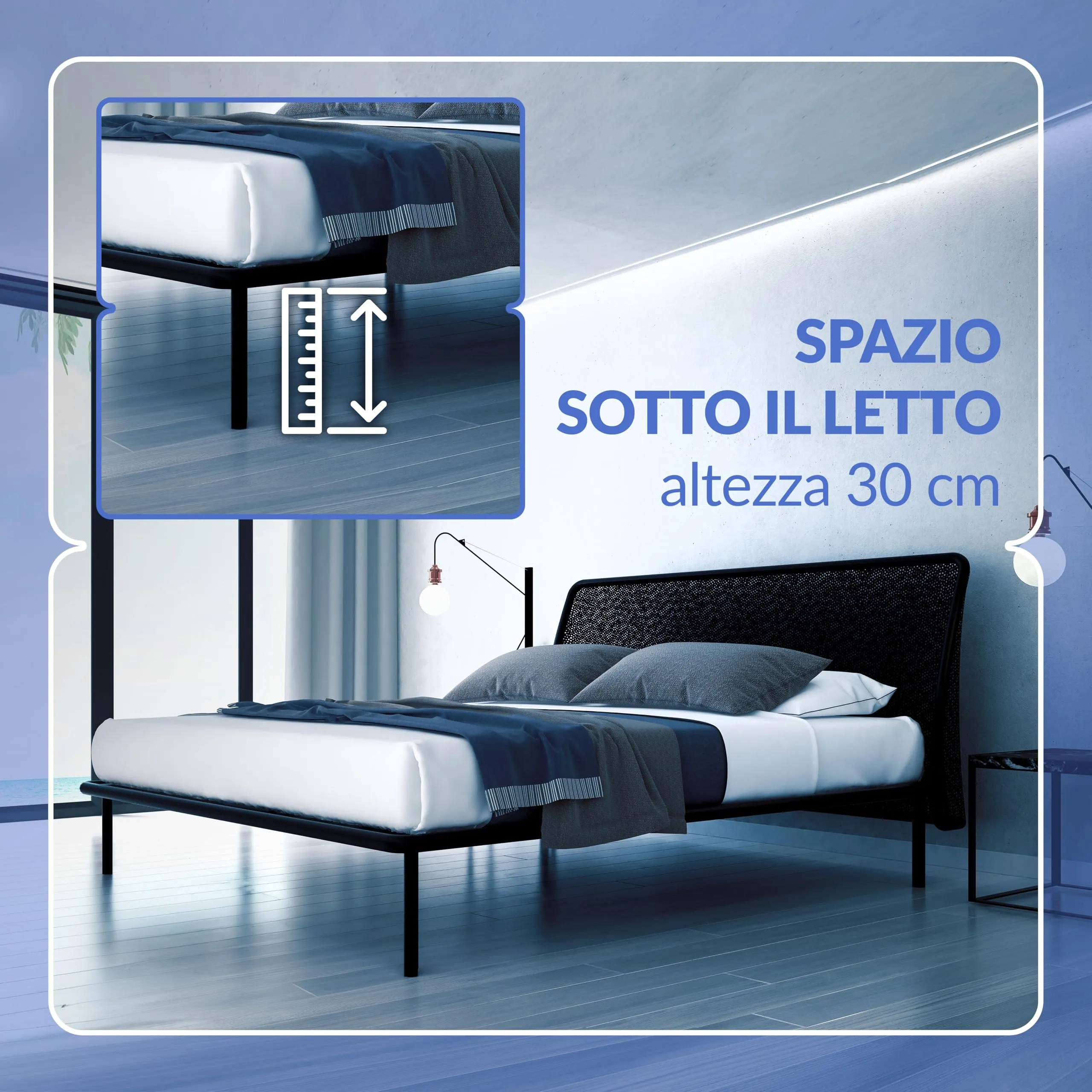 Nuvola Atena Rete Una Piazza e Mezza 120x190 con Doghe in Legno e Struttura in Ferro - immagine 3