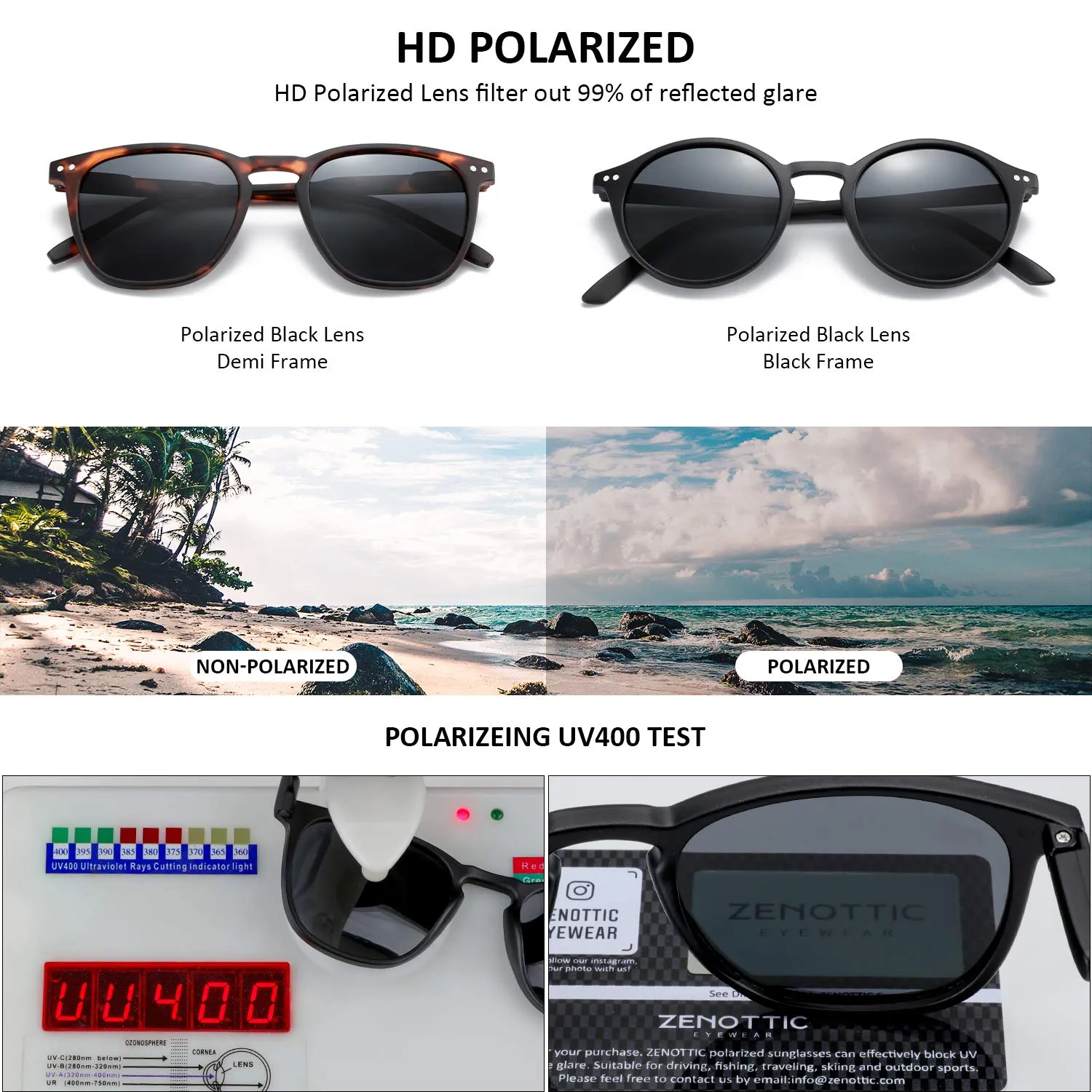 ZENOTTIC Occhiali da Sole Polarizzati UV400 Unisex, Set 2 Paia Rotondi e Quadrati, Retro Vintage - immagine 4