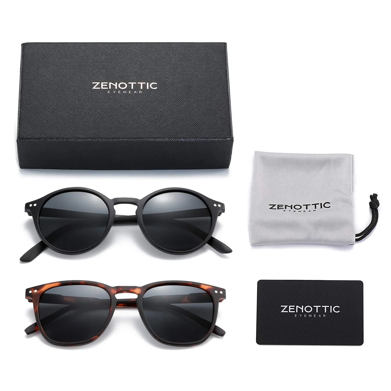 ZENOTTIC Occhiali da Sole Polarizzati UV400 Unisex, Set 2 Paia Rotondi e Quadrati, Retro Vintage - immagine 7