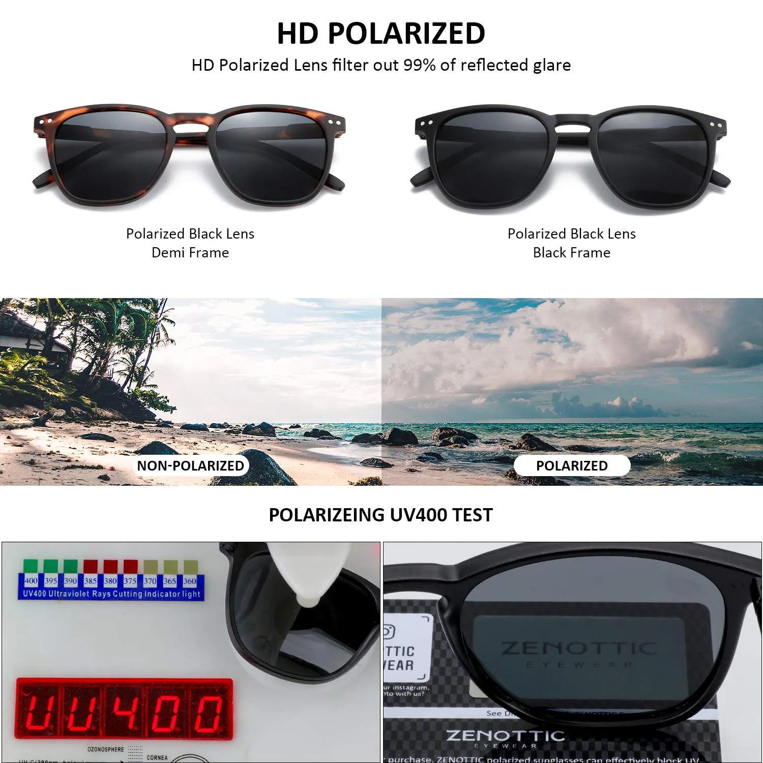 ZENOTTIC 2 Paia Occhiali da Sole Polarizzati UV400 Retro Rotondi e Quadrati Unisex - immagine 4