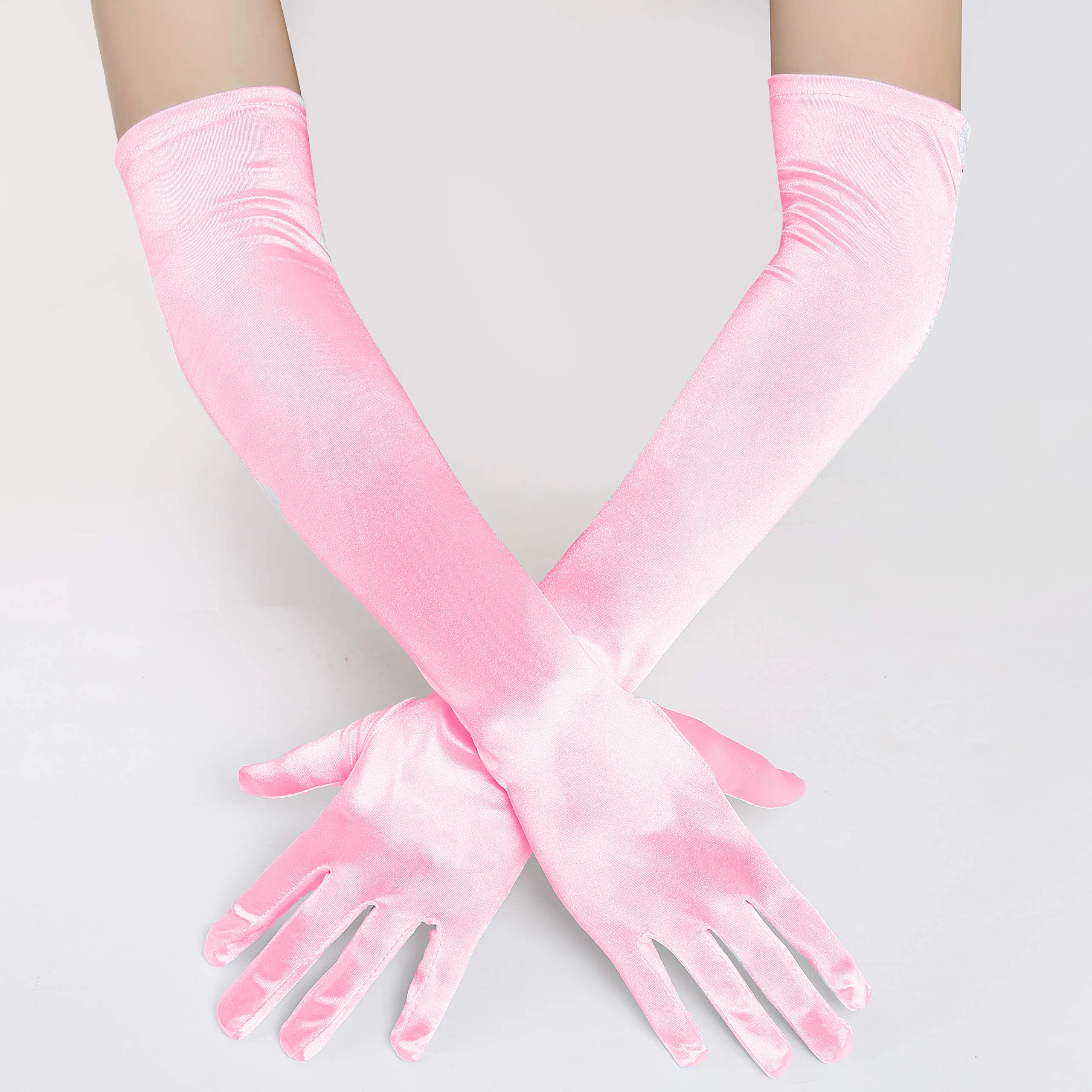 EORUBE Guanti lunghi in raso stile anni '20 per donna, rosa - immagine 2