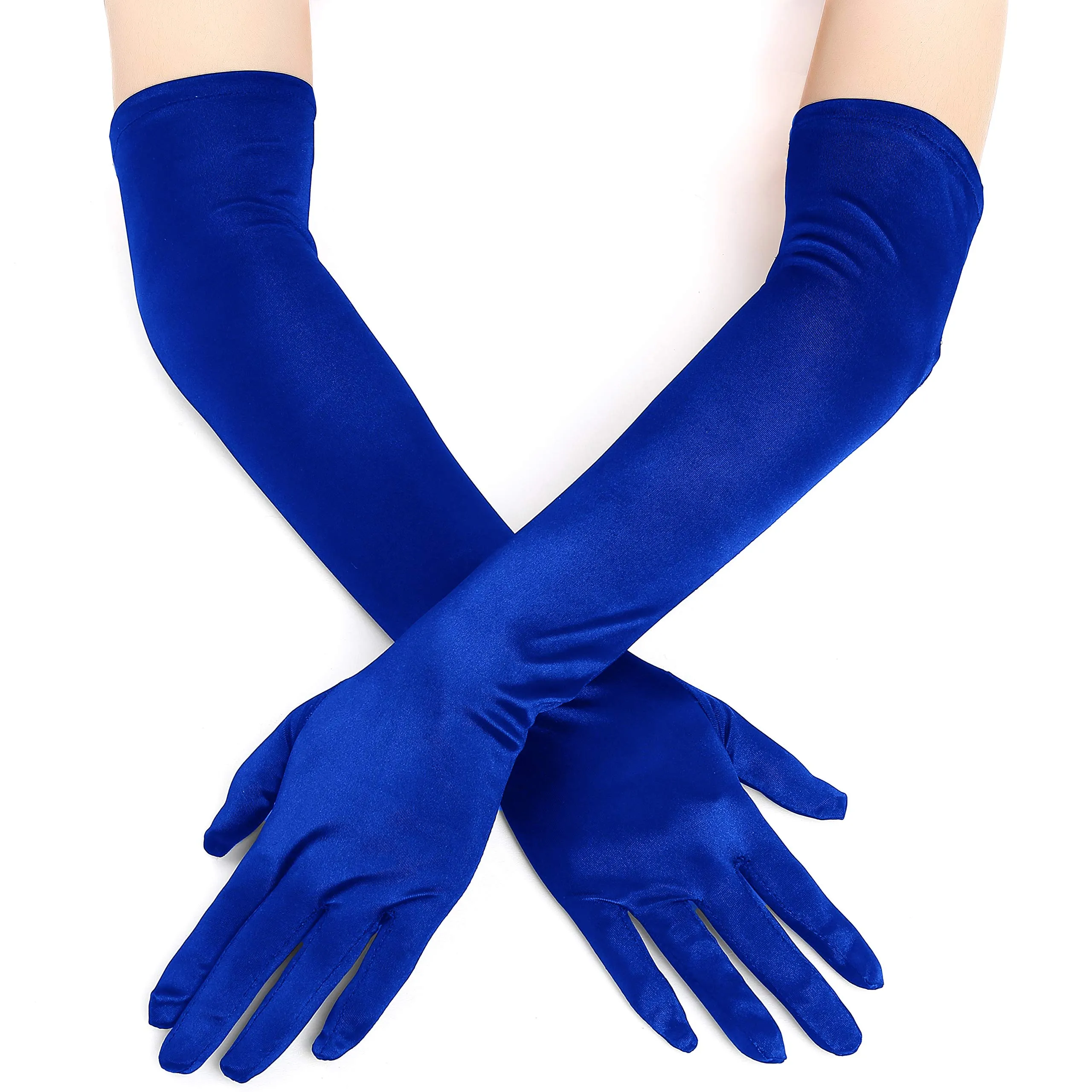 EORUBE Guanti lunghi in raso stile anni '20 per donna, blu - immagine 2