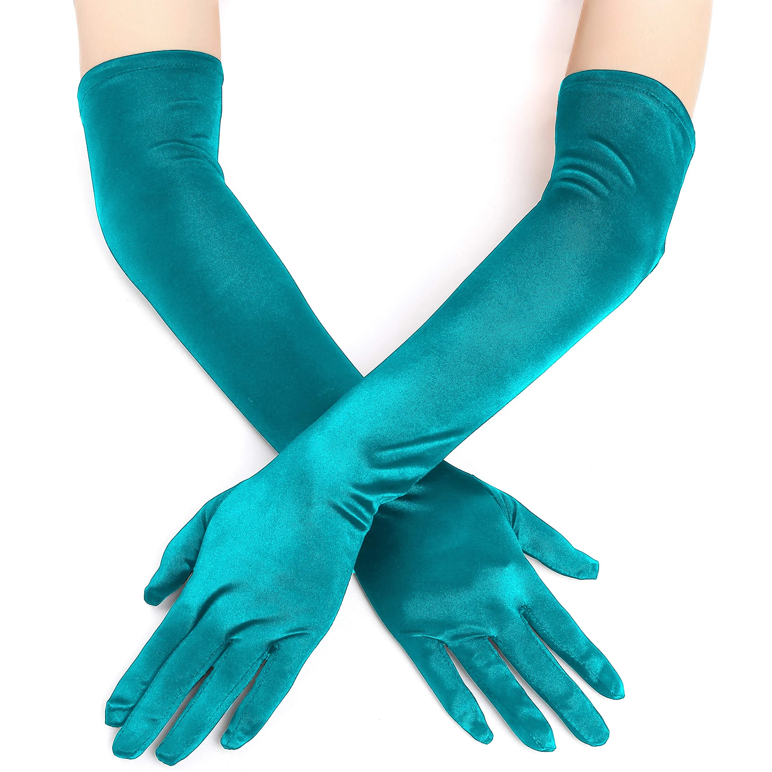 EORUBE Guanti lunghi in raso anni '20 per donne, malachite - immagine 2