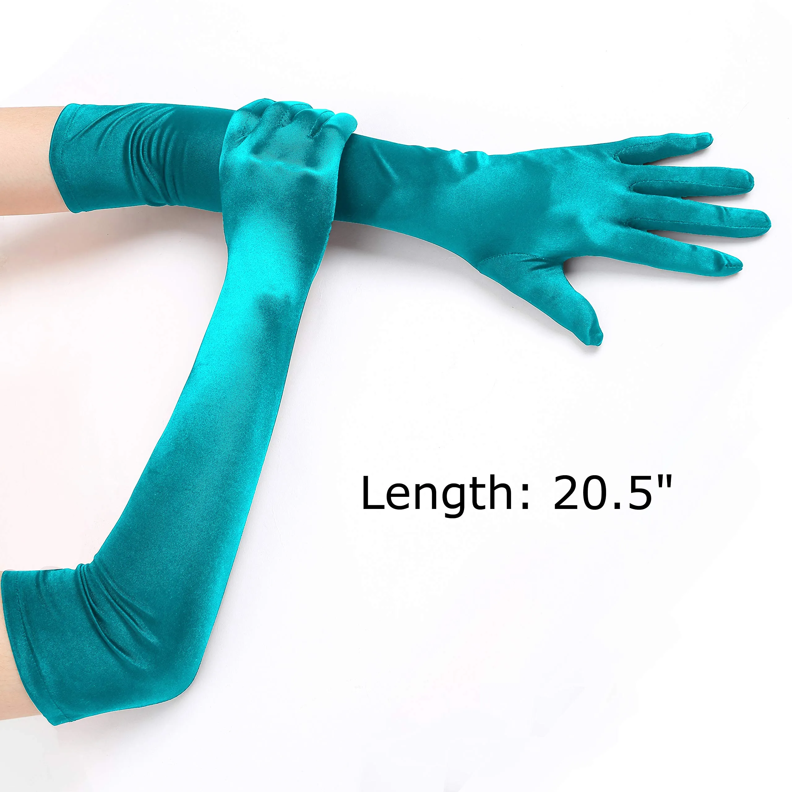 EORUBE Guanti lunghi in raso anni '20 per donne, malachite - immagine 3