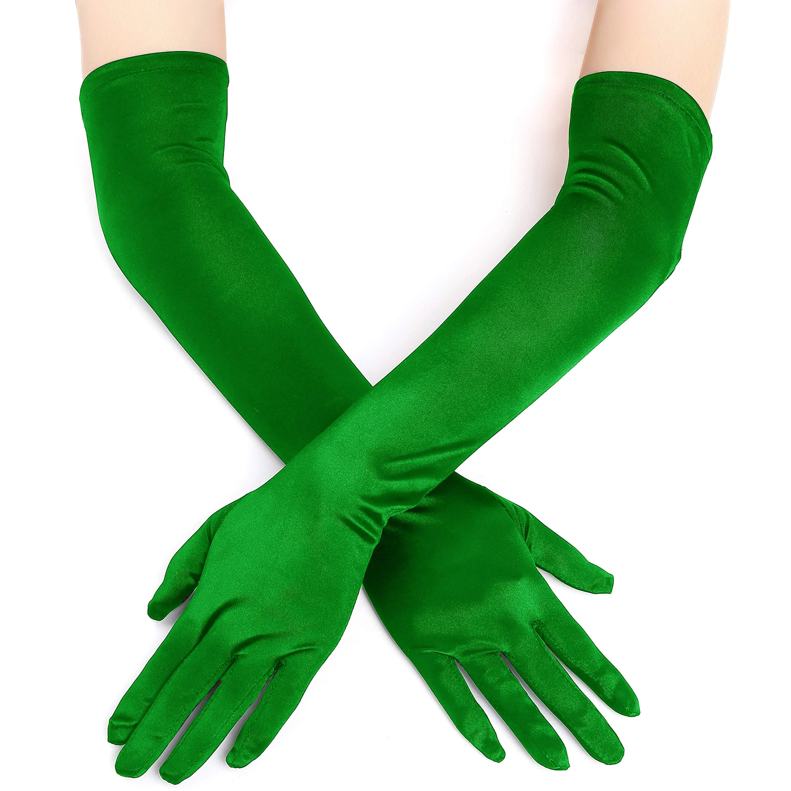 EORUBE Guanti lunghi in raso stile anni '20 da opera per donne, verde - immagine 2