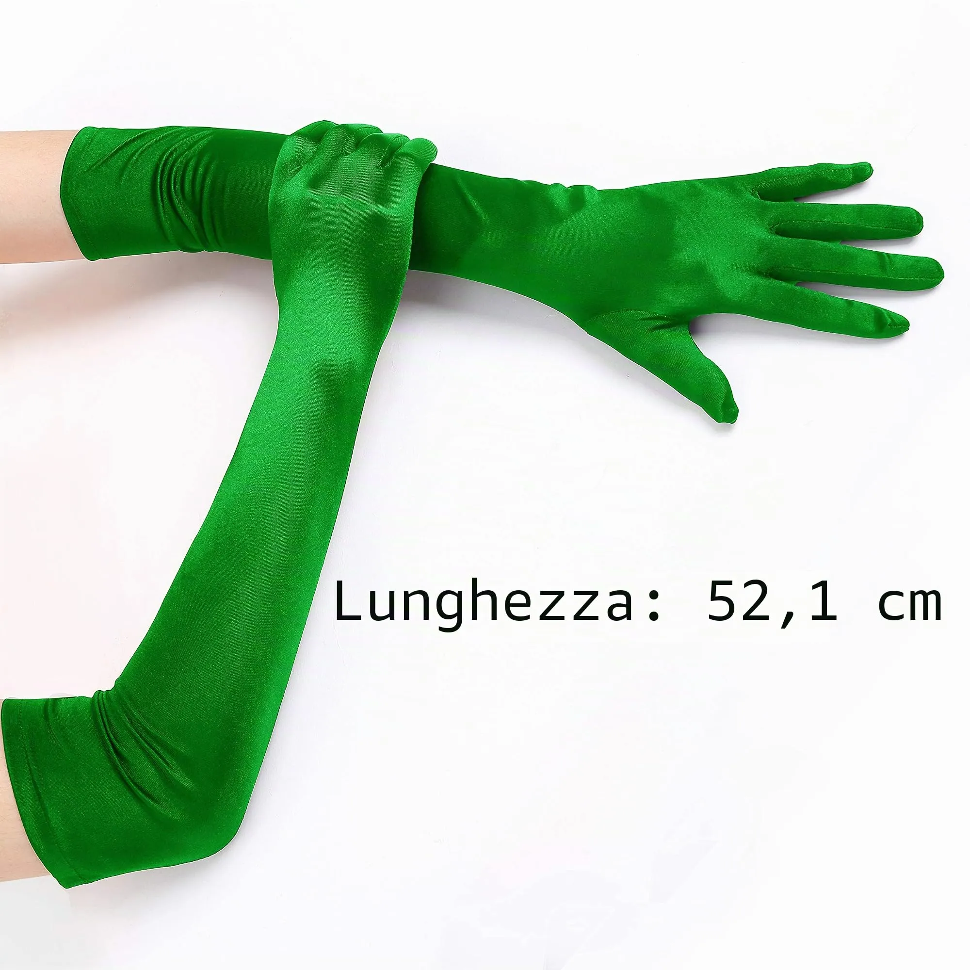 EORUBE Guanti lunghi in raso stile anni '20 da opera per donne, verde - immagine 3