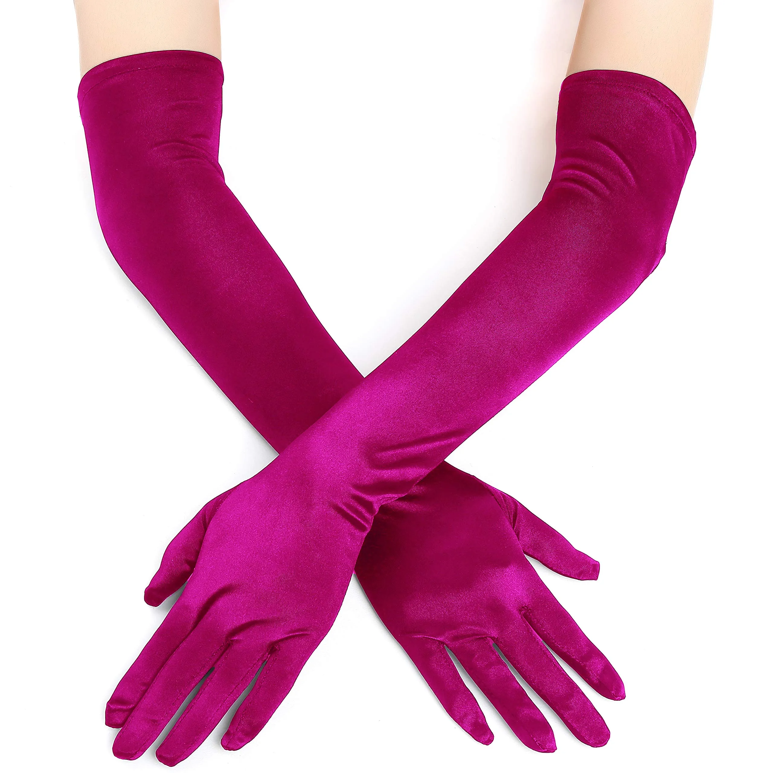EORUBE Guanti lunghi in raso anni '20 per donna (Rosa Rosso) - immagine 2