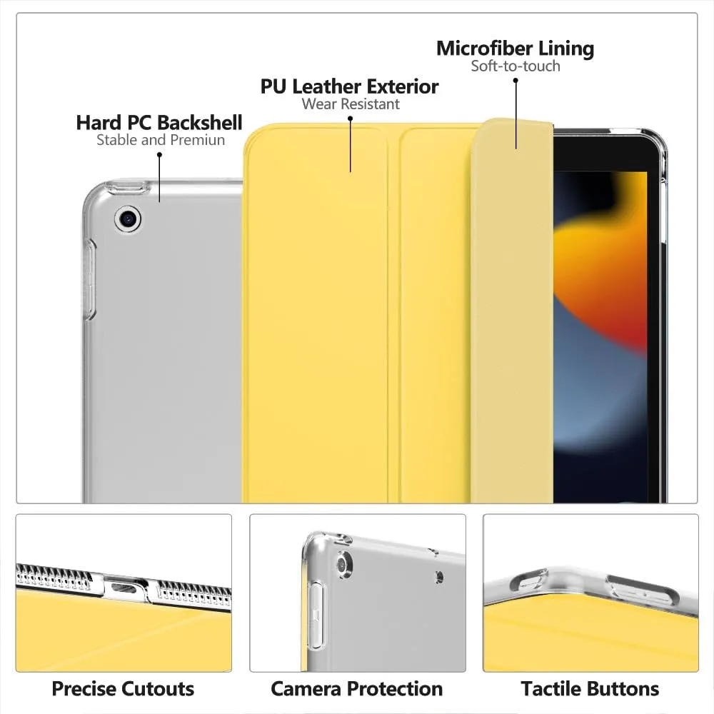 MoKo Cover per iPad 10.2 (9a Gen 2021 / 8a Gen 2020 / 7a Gen 2019), Custodia Ultra Sottile Tri-Fold con Retro Semi-Trasparente Rigido, Giallo Chiaro - immagine 4