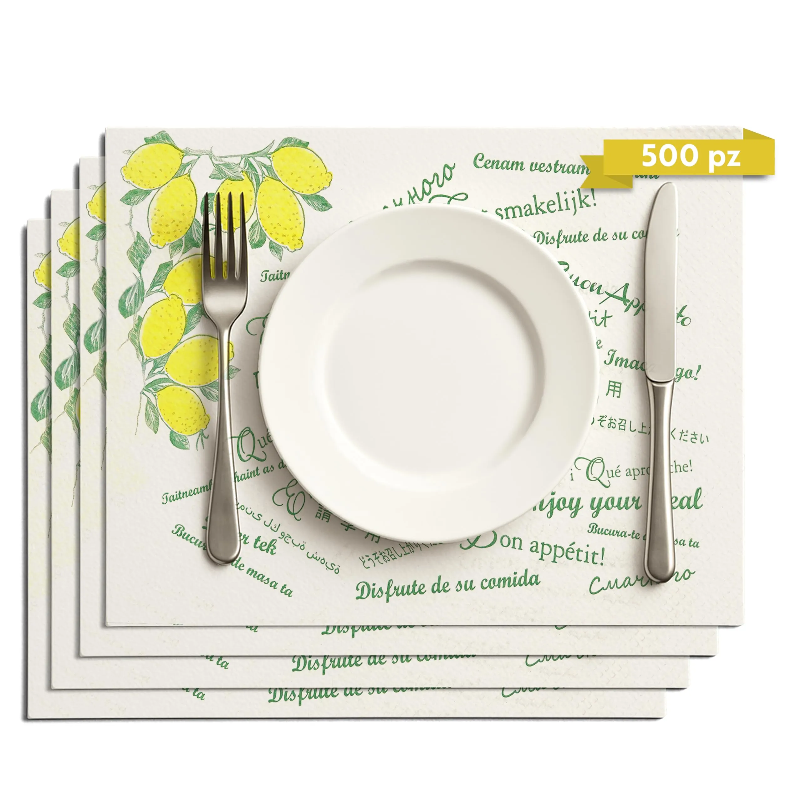 GIORDANO Cart Tovagliette in Carta Kraft Bianca Goffrata Stile Limoni, 500 Pezzi - immagine 1