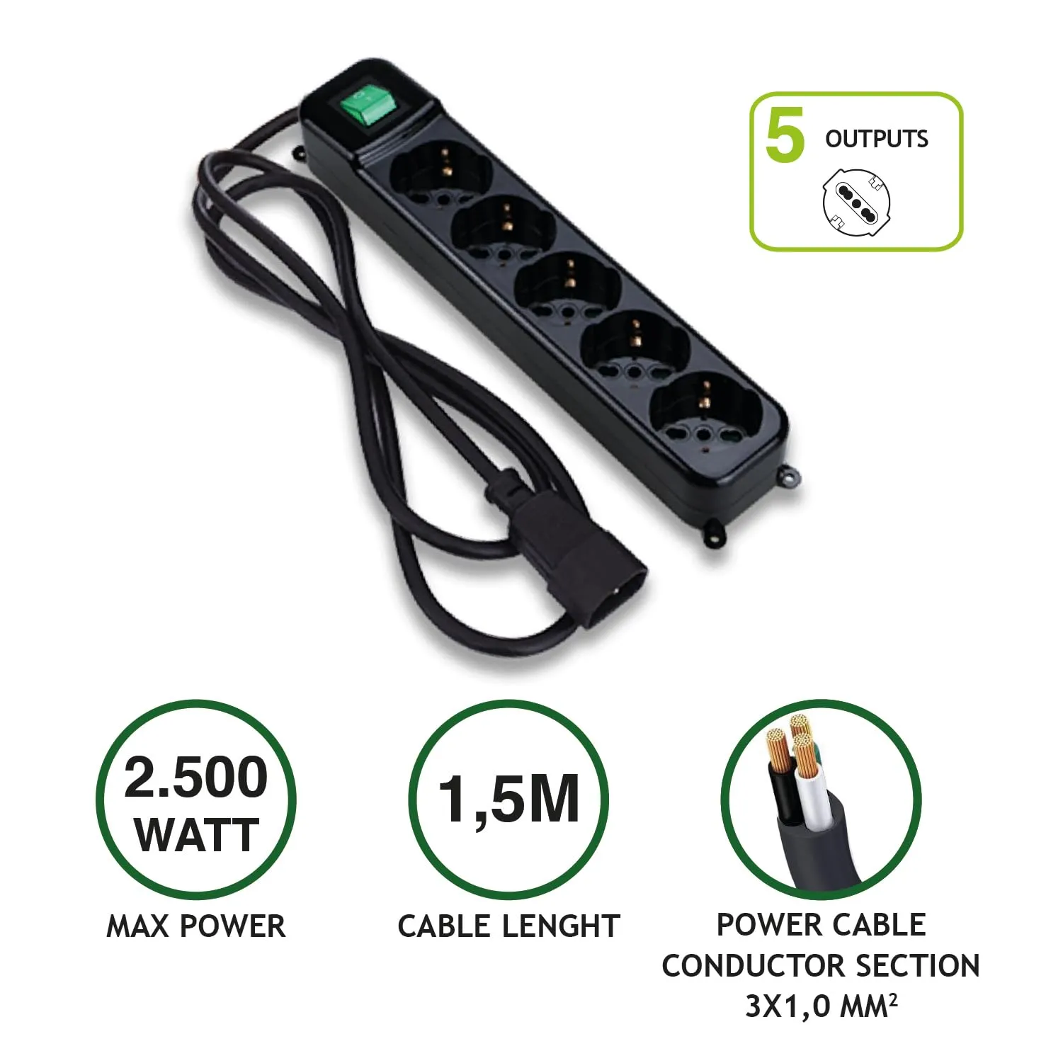 Tecnoware Multipresa per UPS IEC 5 Posti Schuko/ITA 10A Nero FMP5IECIG - immagine 2