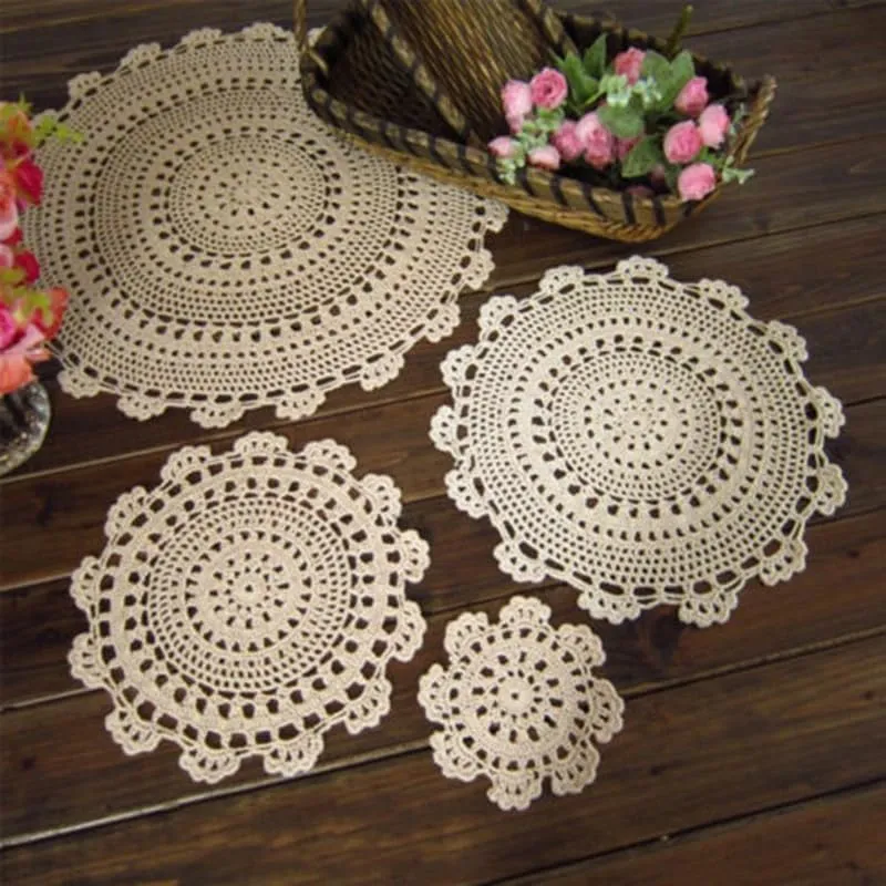 Drhomeam Centrini in Pizzo Fatti a Mano all'Uncinetto in Cotone, Tovaglietta Rotonda Vintage Floreale, 25 cm - immagine 5