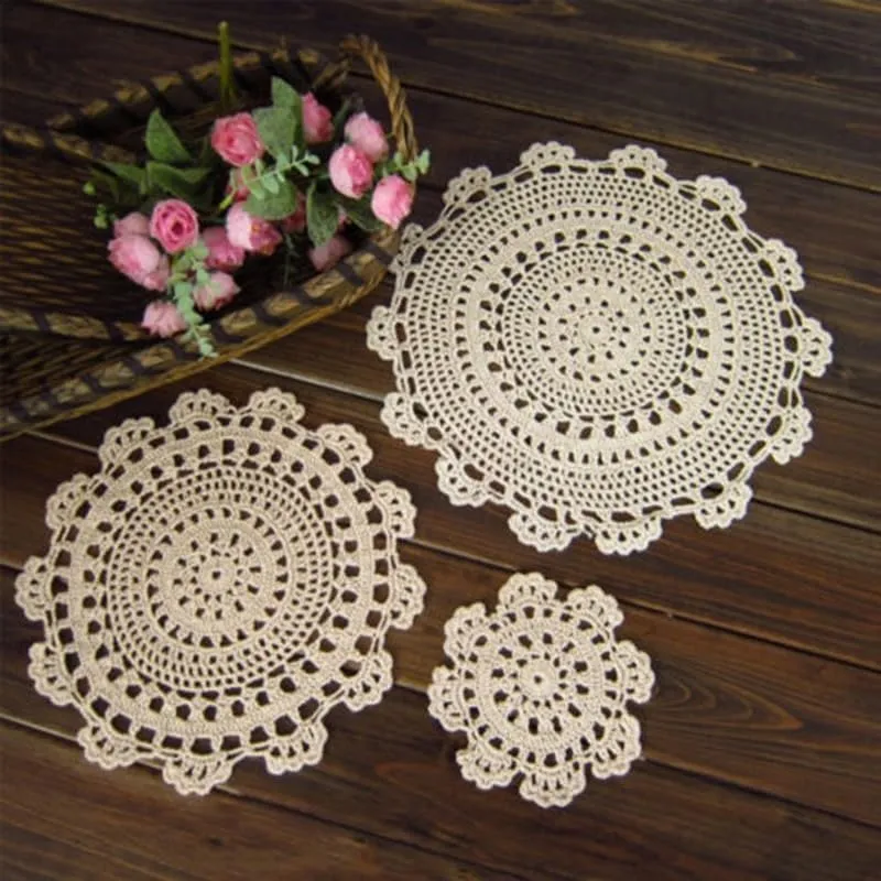 Drhomeam Centrini in Pizzo Fatti a Mano all'Uncinetto in Cotone, Tovaglietta Rotonda Vintage Floreale, 25 cm - immagine 6