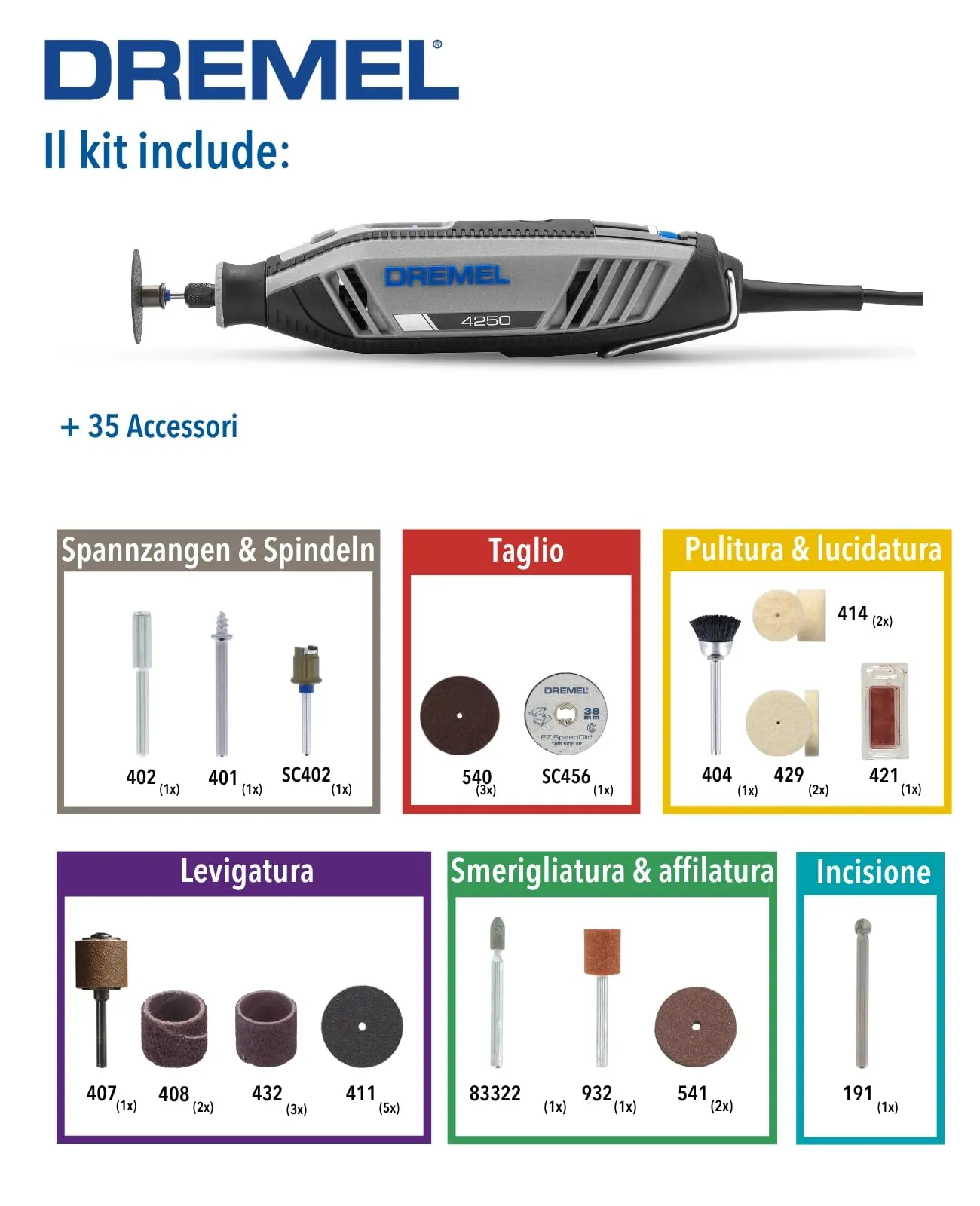 Dremel 4250 Multiutensile 175 W con 35 Accessori, Velocità Variabile 5.000-35.000 giri/min - immagine 3