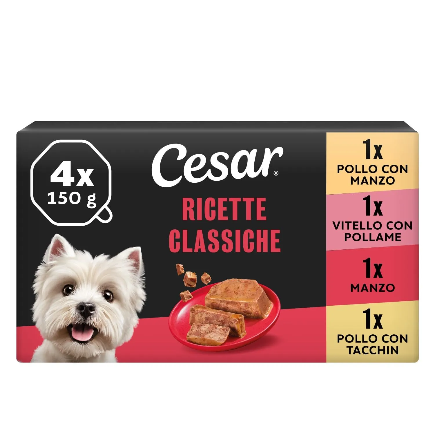 Cesar Ricette Classiche per Cani Adulti, Bocconcini in Paté Assortiti, 24x150g - immagine 1