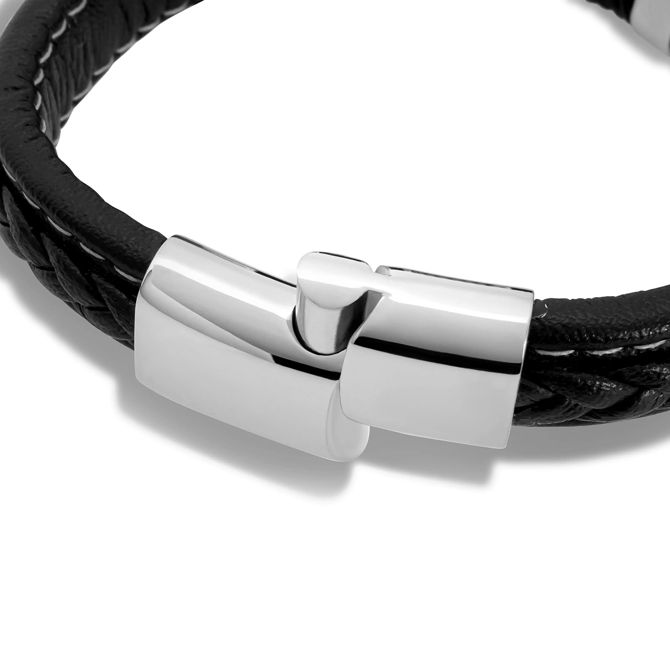 SERASAR Bracciale Uomo in Cuoio Nero e Acciaio Argento, 20cm - immagine 9
