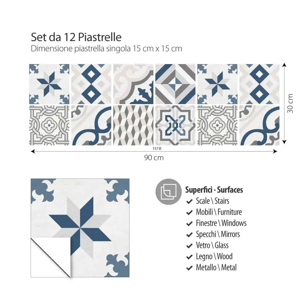 RE-COVERTILES Adesivi Piastrelle in PVC 12 Pz 15x15 cm PS00083 - immagine 3