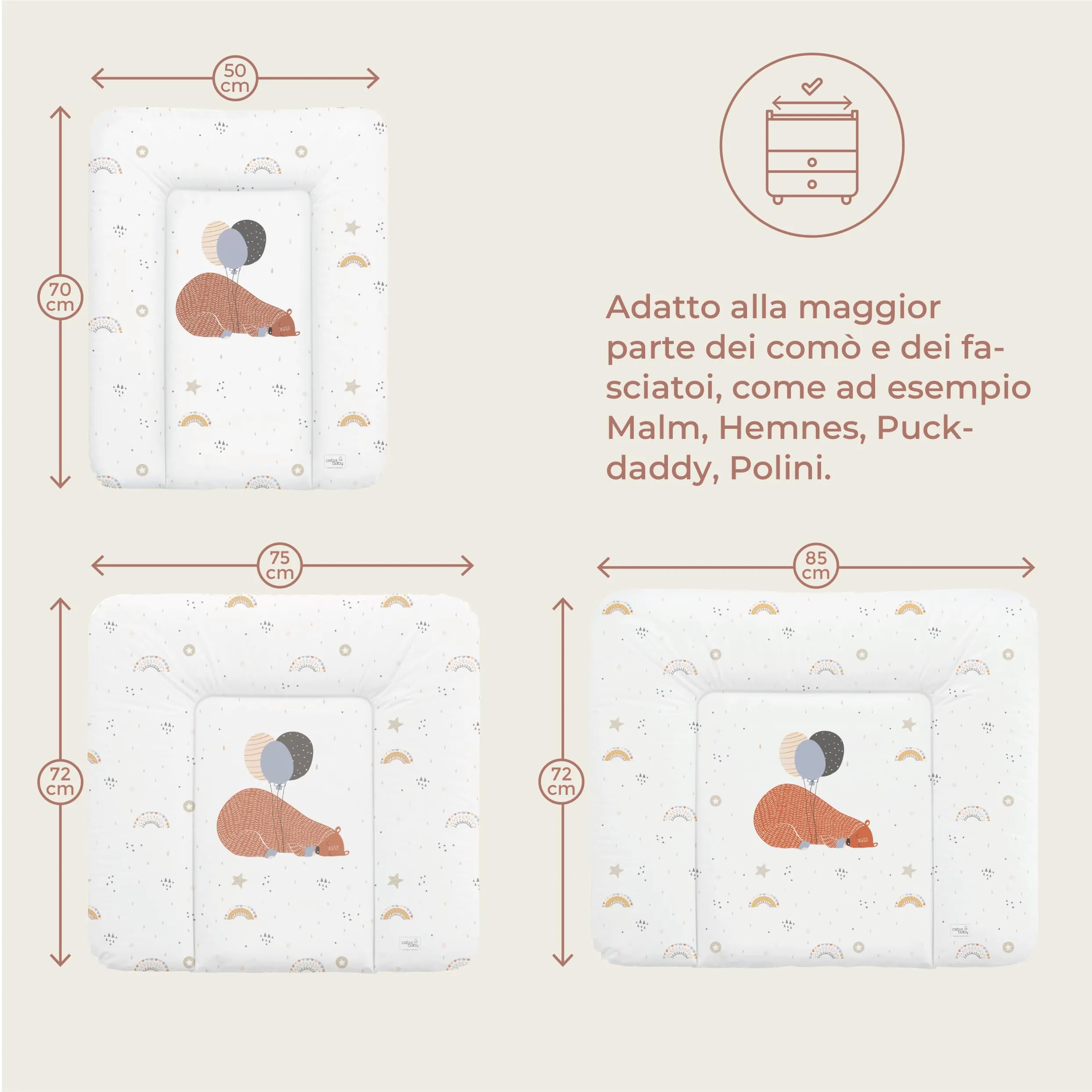 Ceba Baby Fasciatoio Materassino Lavabile e Impermeabile, Öko-Tex, 70x50 cm, Polypody - immagine 2