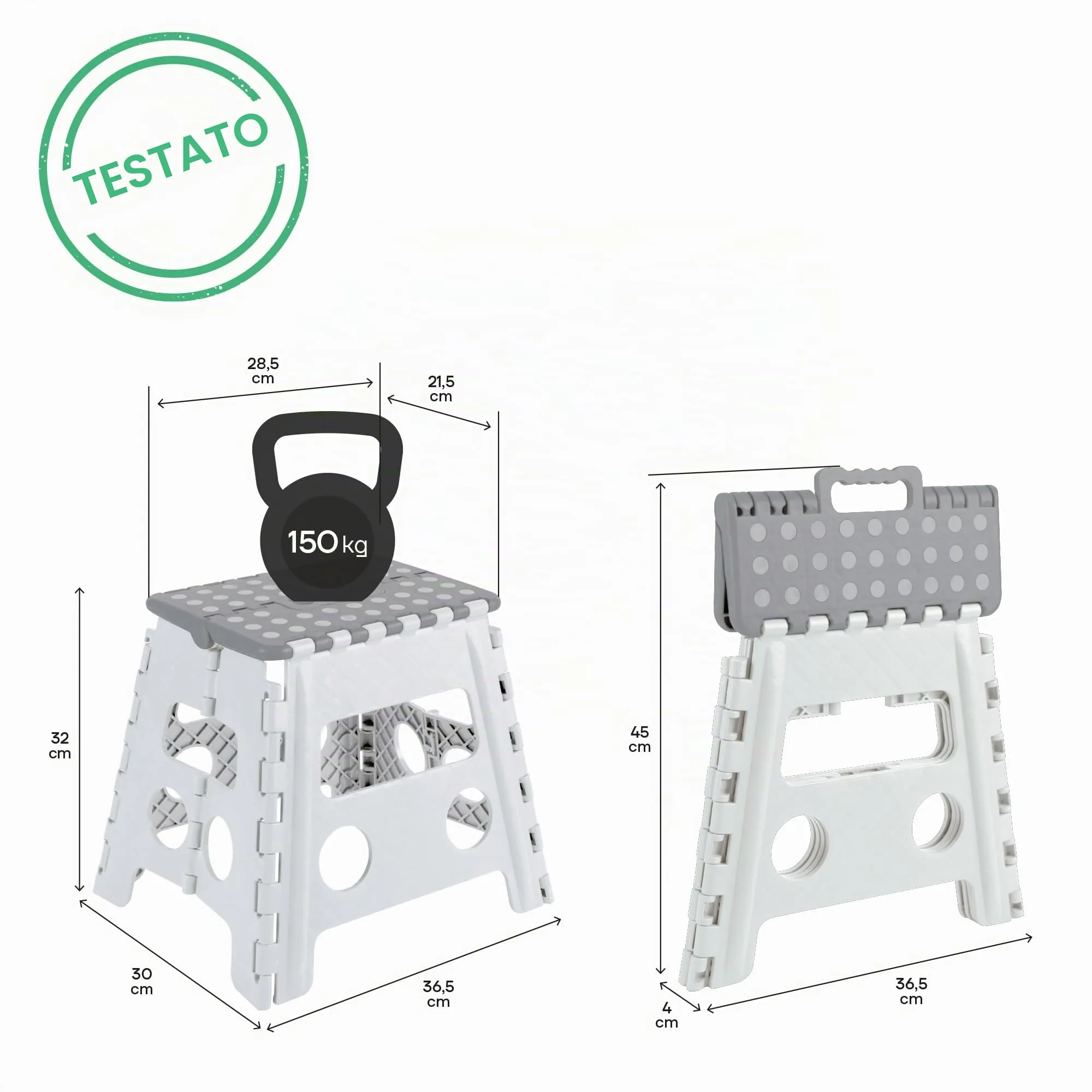 ARREGUI TB-032-GB Sgabello Pieghevole Multiuso, 32 cm, White & Grey - immagine 2