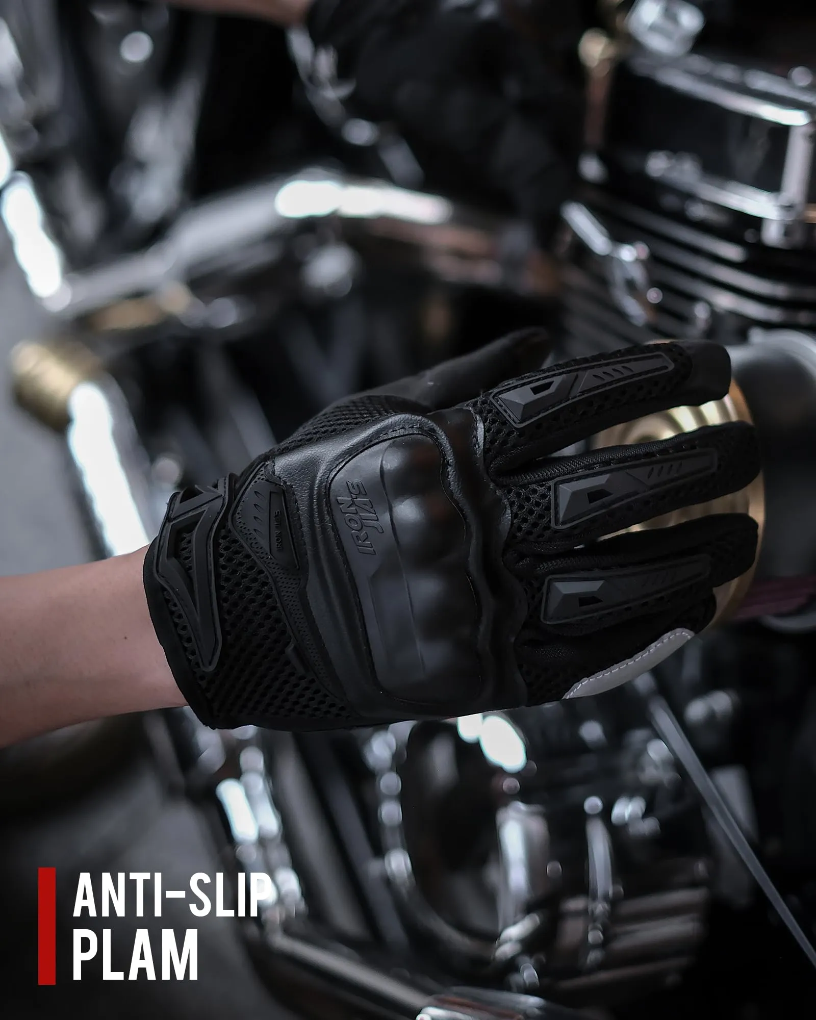 IRON JIA'S Guanti Moto Uomo Estivi Touch Screen Impermeabili Traspiranti con Protezione a Guscio Duro, Nero-L - immagine 8