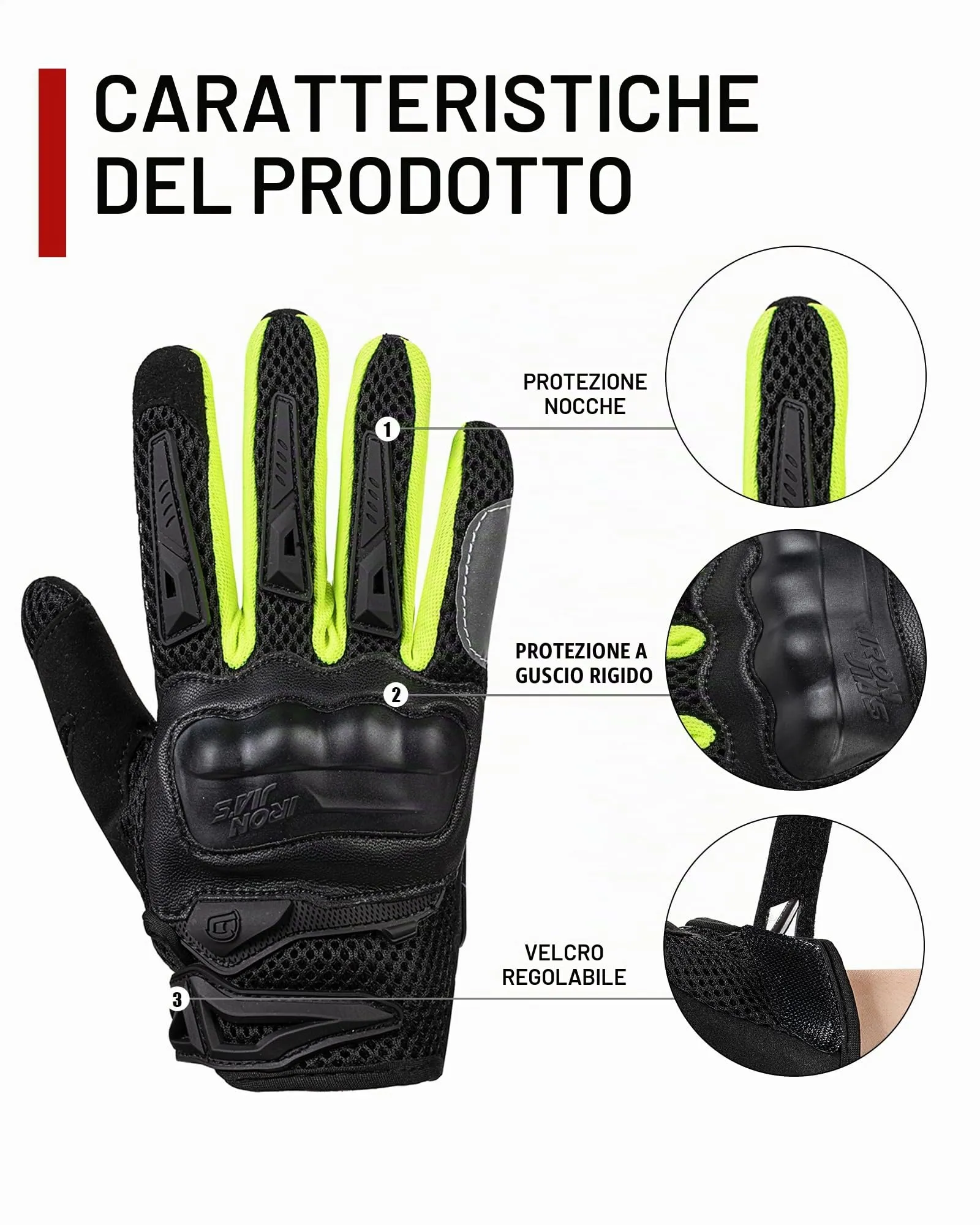 IRON JIA'S Guanti Moto Uomo Estivi Touch Screen Impermeabili Traspiranti con Protezione a Guscio Duro, Verde-XL - immagine 2