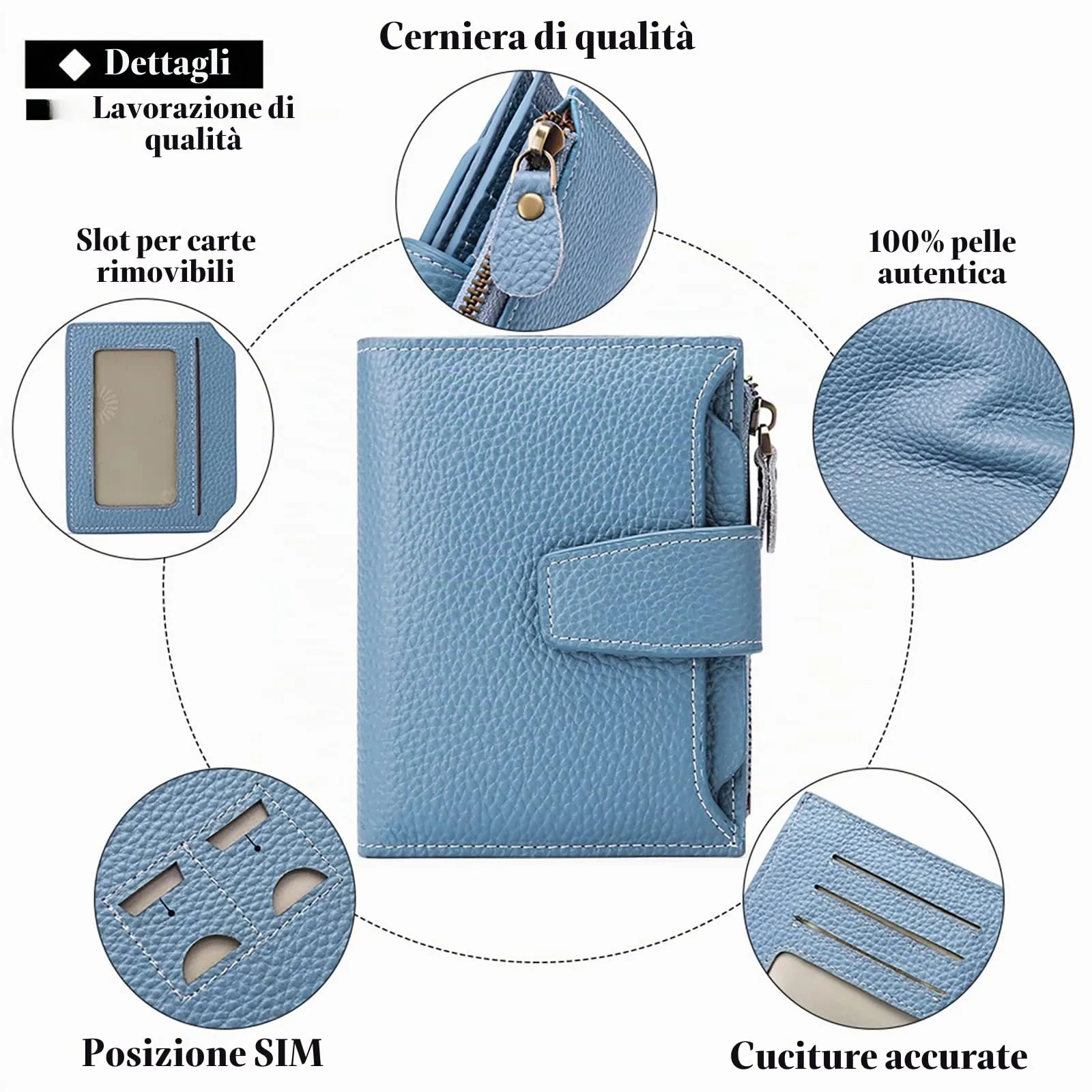 SENDEFN Portafoglio da donna in pelle con doppia cerniera e blocco RFID, S, Classico - immagine 3
