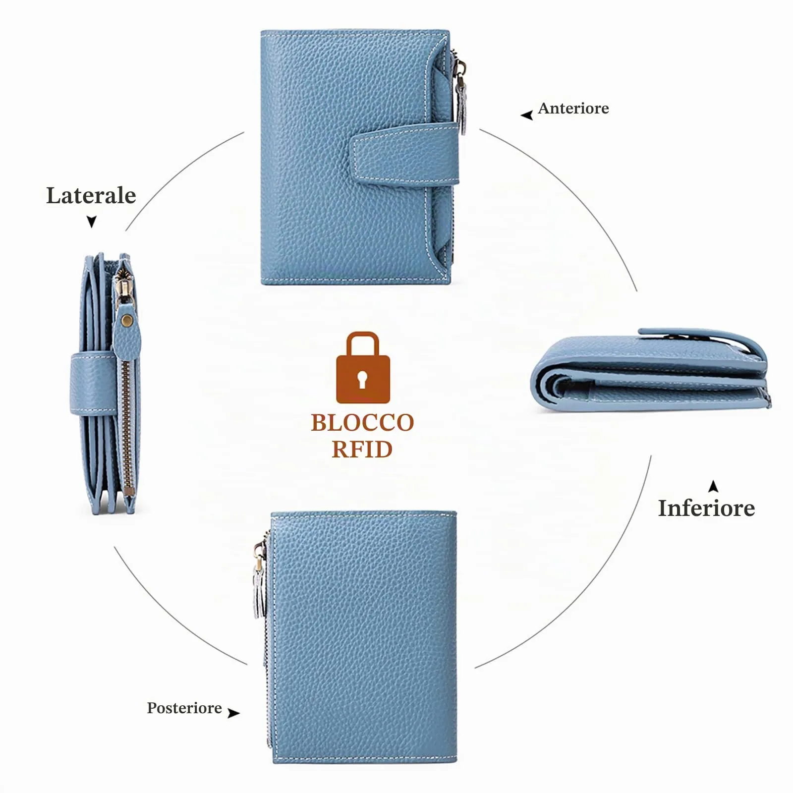 SENDEFN Portafoglio da donna in pelle con doppia cerniera e blocco RFID, S, Classico - immagine 7