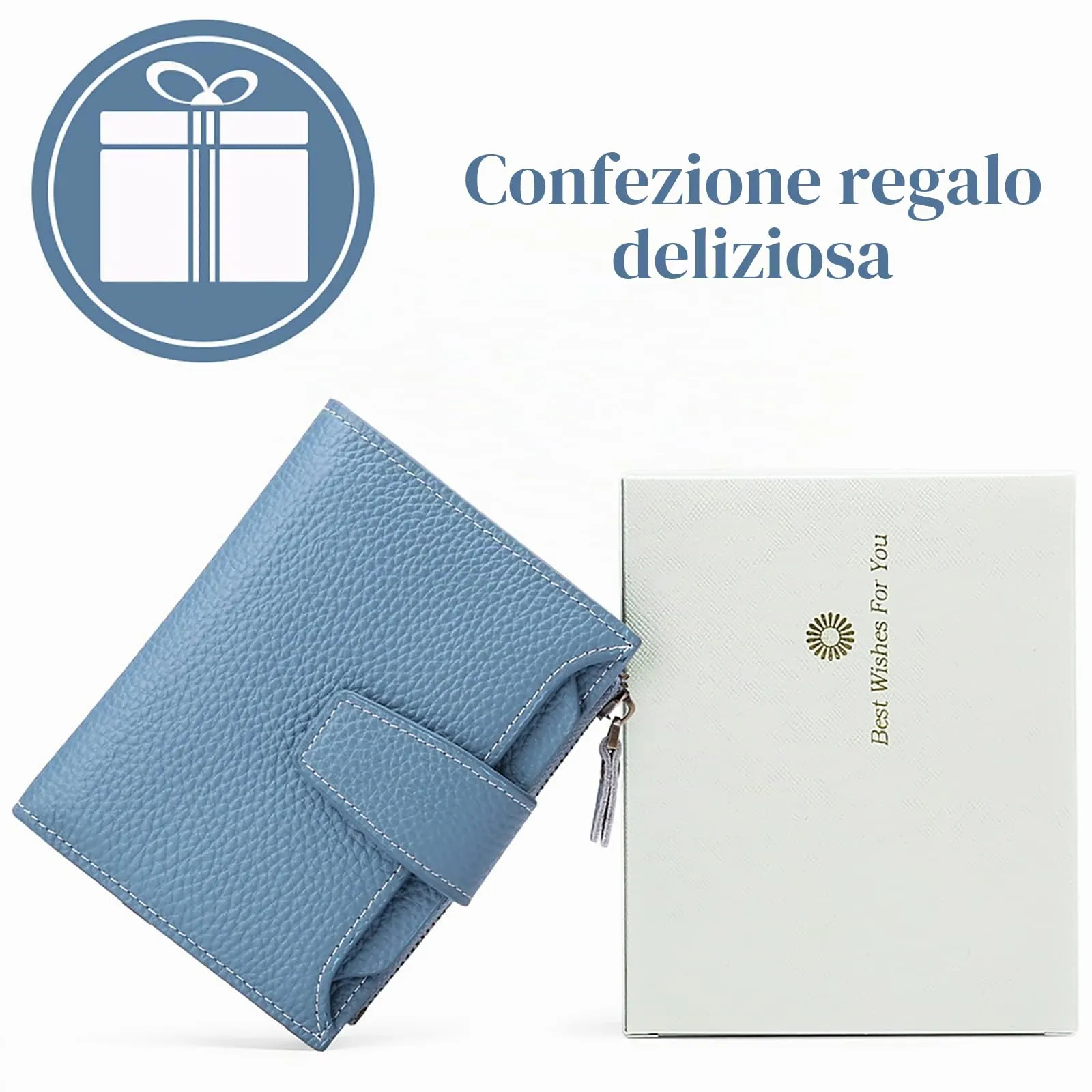 SENDEFN Portafoglio da donna in pelle con doppia cerniera e blocco RFID, S, Classico - immagine 10